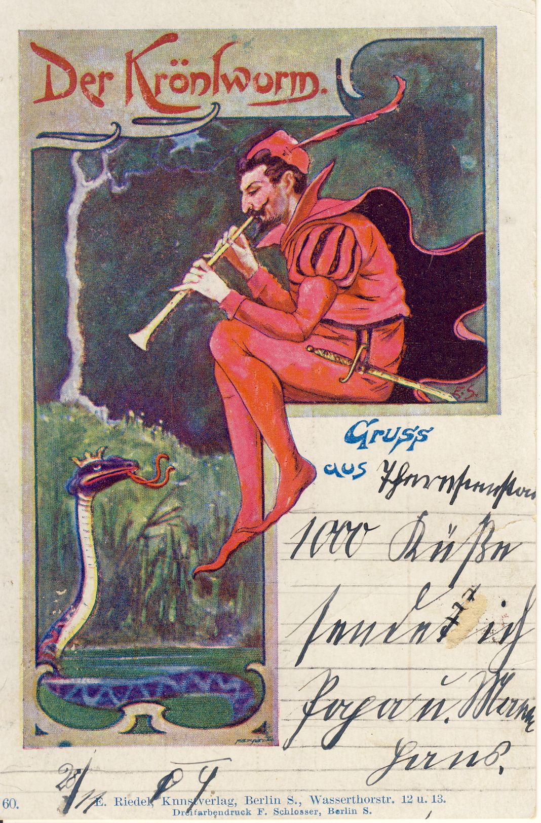 Der Krönlwurm Postkarte (Deutsches Märchen- und Wesersagenmuseum CC BY-NC-SA)