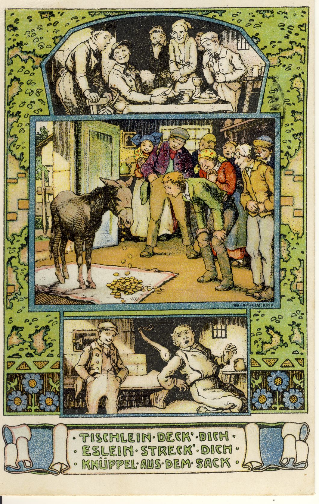 Tischleindeckdich Märchenpostkarte (Deutsches Märchen- und Wesersagenmuseum CC BY-NC-SA)