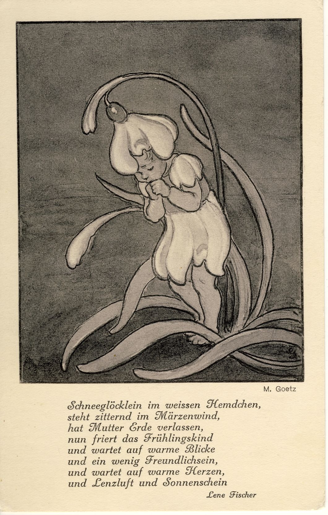 Schneeglöckchen Postkarte (Deutsches Märchen- und Wesersagenmuseum CC BY-NC-SA)