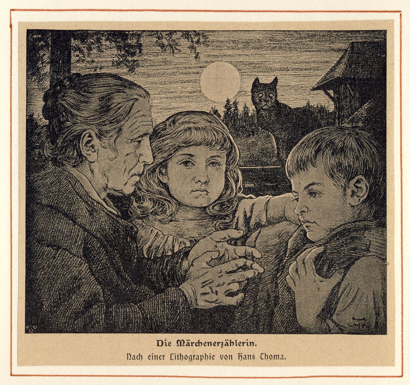 Die Märchenerzählerin Zeitungsillustration (Deutsches Märchen- und Wesersagenmuseum CC BY-NC-SA)