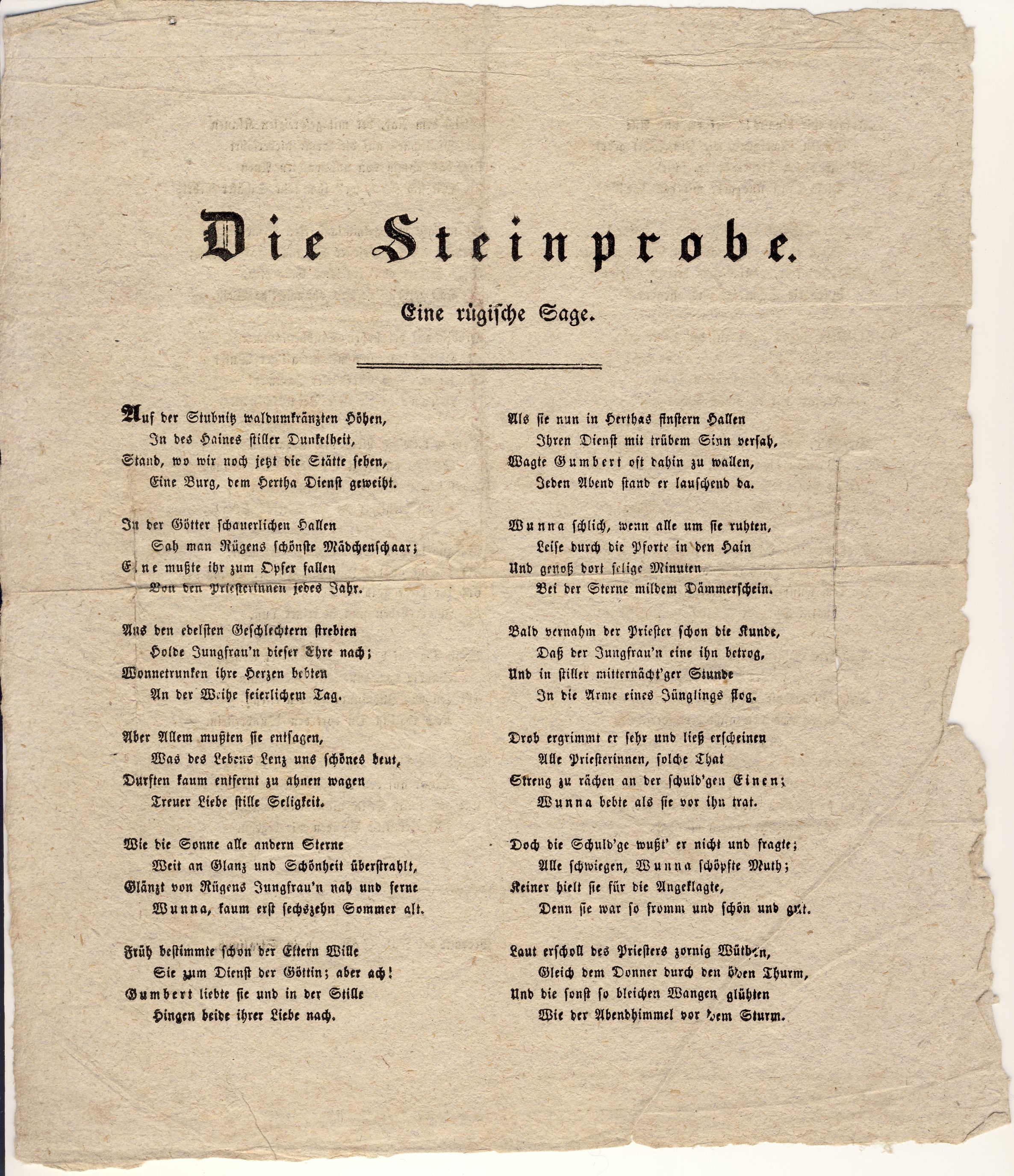 Die Steinprobe Textblatt (Deutsches Märchen- und Wesersagenmuseum CC BY-NC-SA)