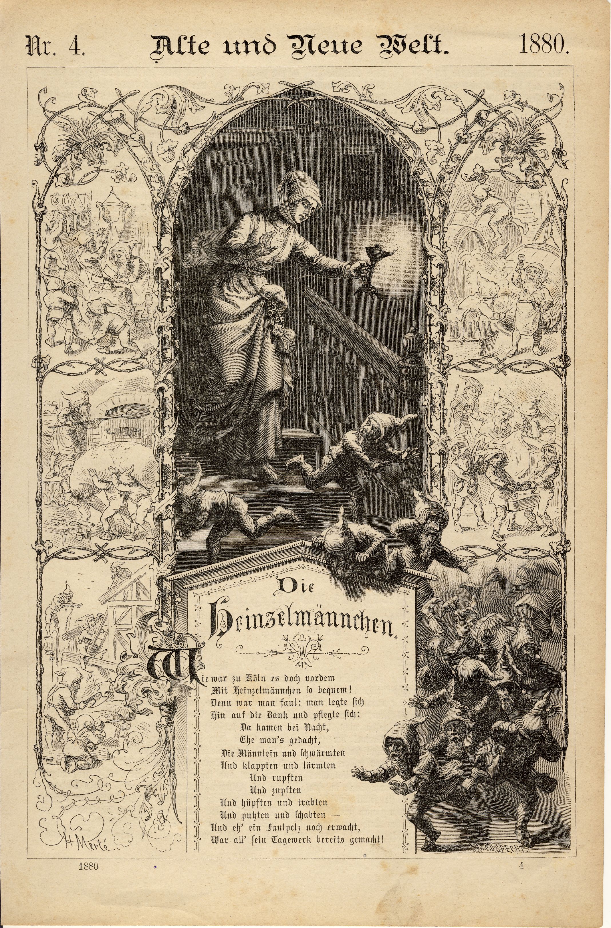 Die Heinzelmännchen Zeitungsillustration (Deutsches Märchen- und Wesersagenmuseum CC BY-NC-SA)