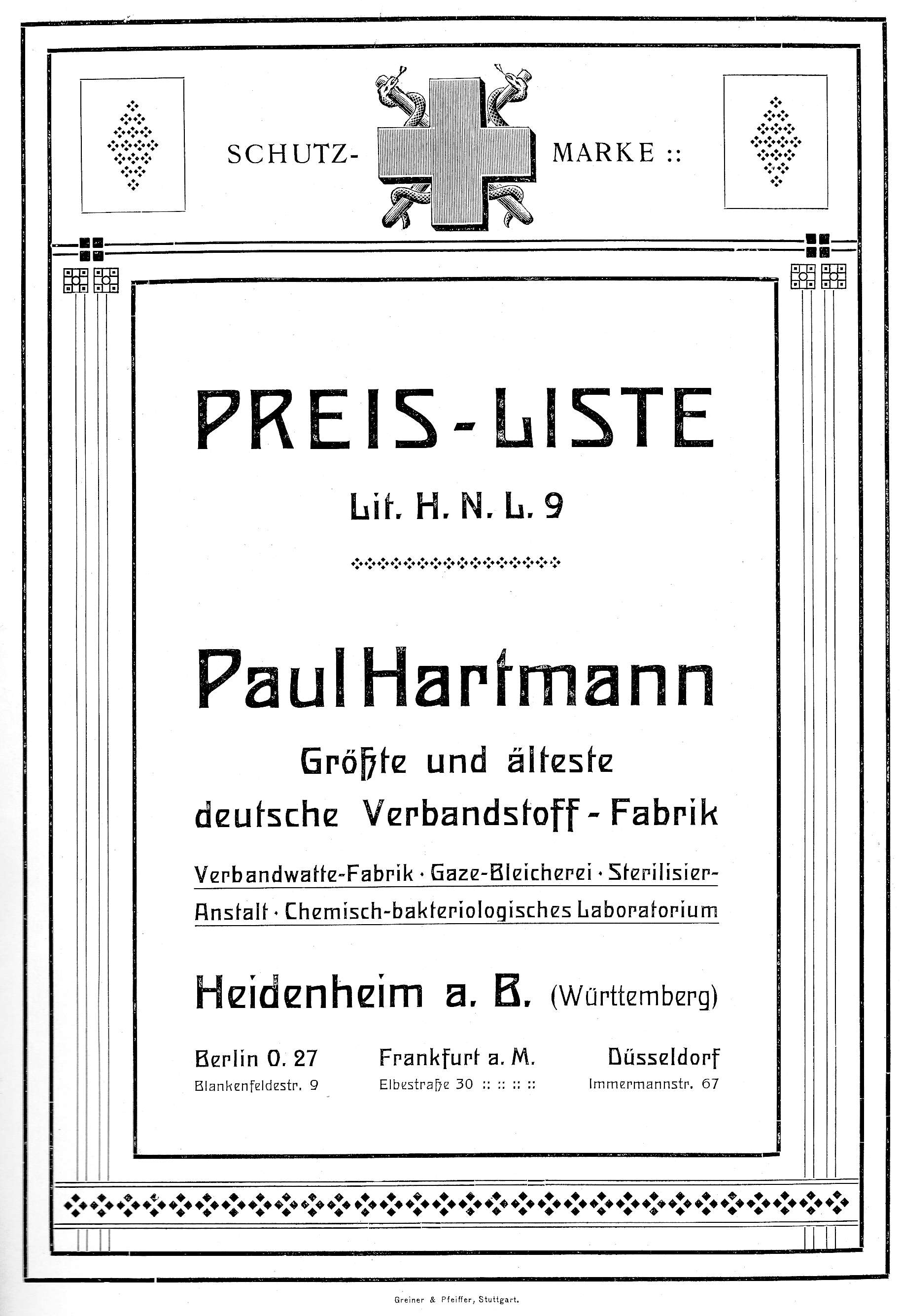 Hartmann-Preisliste (Auszüge) (Krankenhausmuseum Bielefeld CC BY-NC-SA)