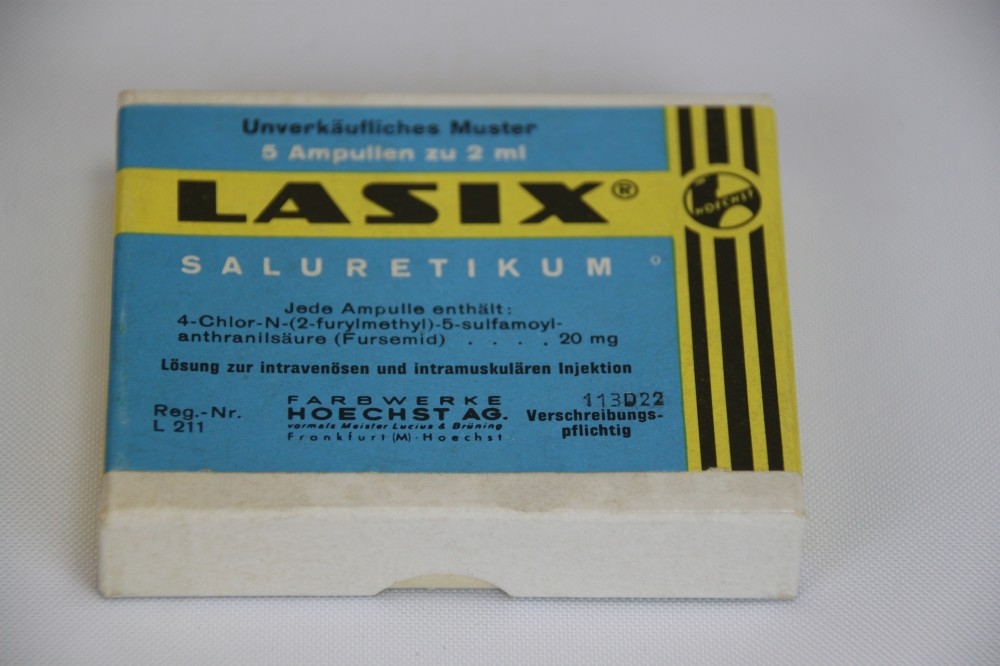 Medikamenten-Schachtel mit Lasix-Ampullen (Krankenhausmuseum Bielefeld e.V. CC BY-NC-SA)