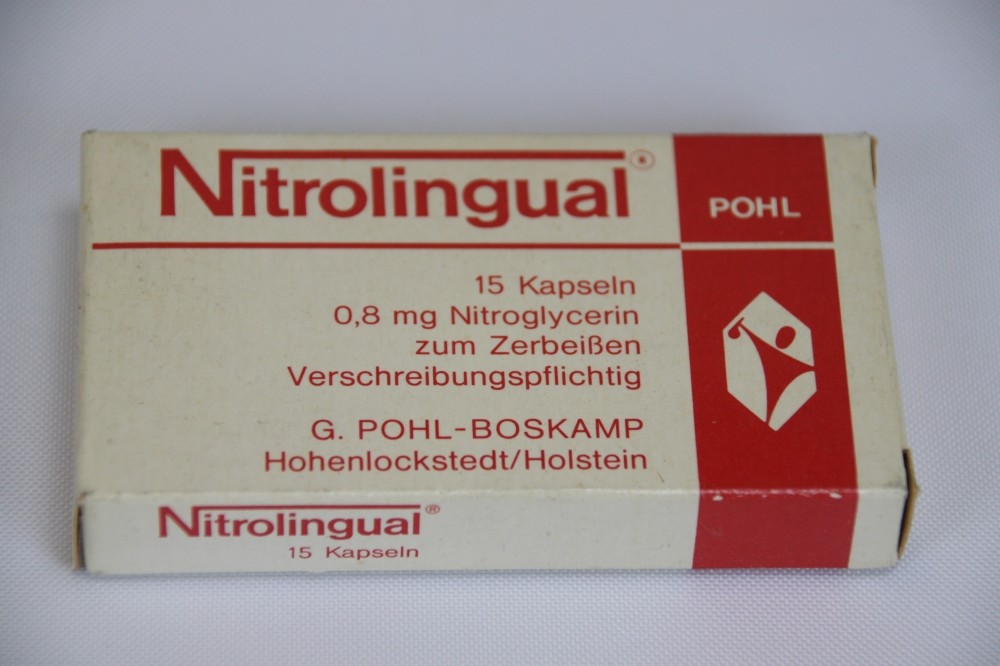 Medikamenten-Schachtel mit Nitrolingual-Kapseln (Krankenhausmuseum Bielefeld e.V. CC BY-NC-SA)
