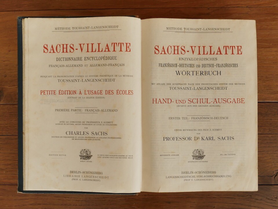 Sachs-Villatte Enzyklopädisches Französisch-Deutsches und Deutsch-Französisches Wörterbuch (1911) (Museumsschule Hiddenhausen CC BY-NC-SA)