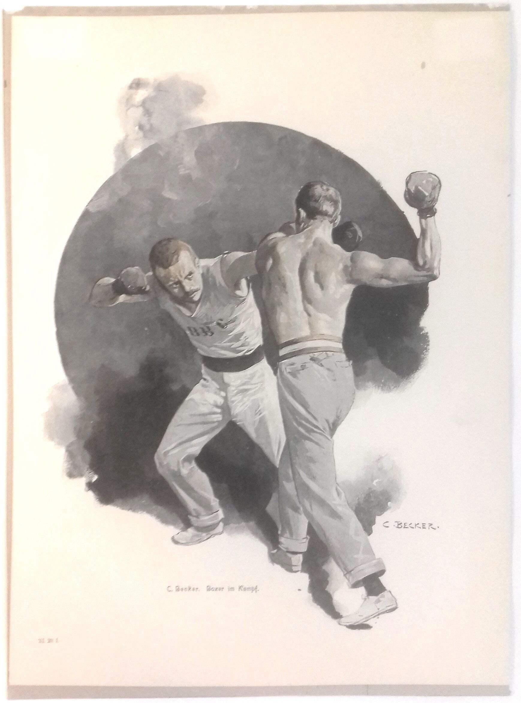 Boxer im Kampf (Dezentrale Sammlung Deutsches Kampfsportmuseum e. V. CC BY-NC-SA)