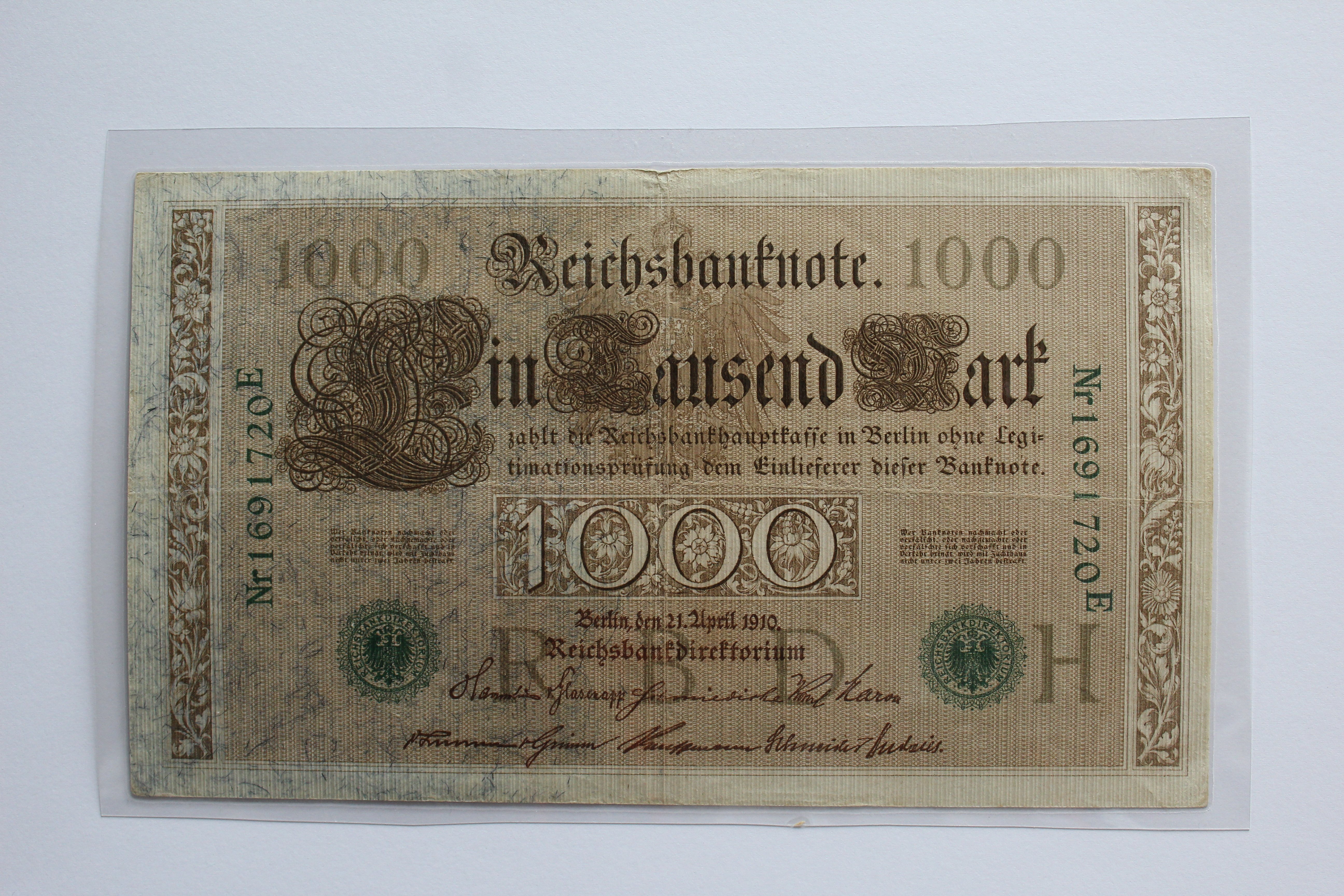 1000 Mark / Reichsbanknote (Heimatmuseum Hörste CC BY-NC-SA)