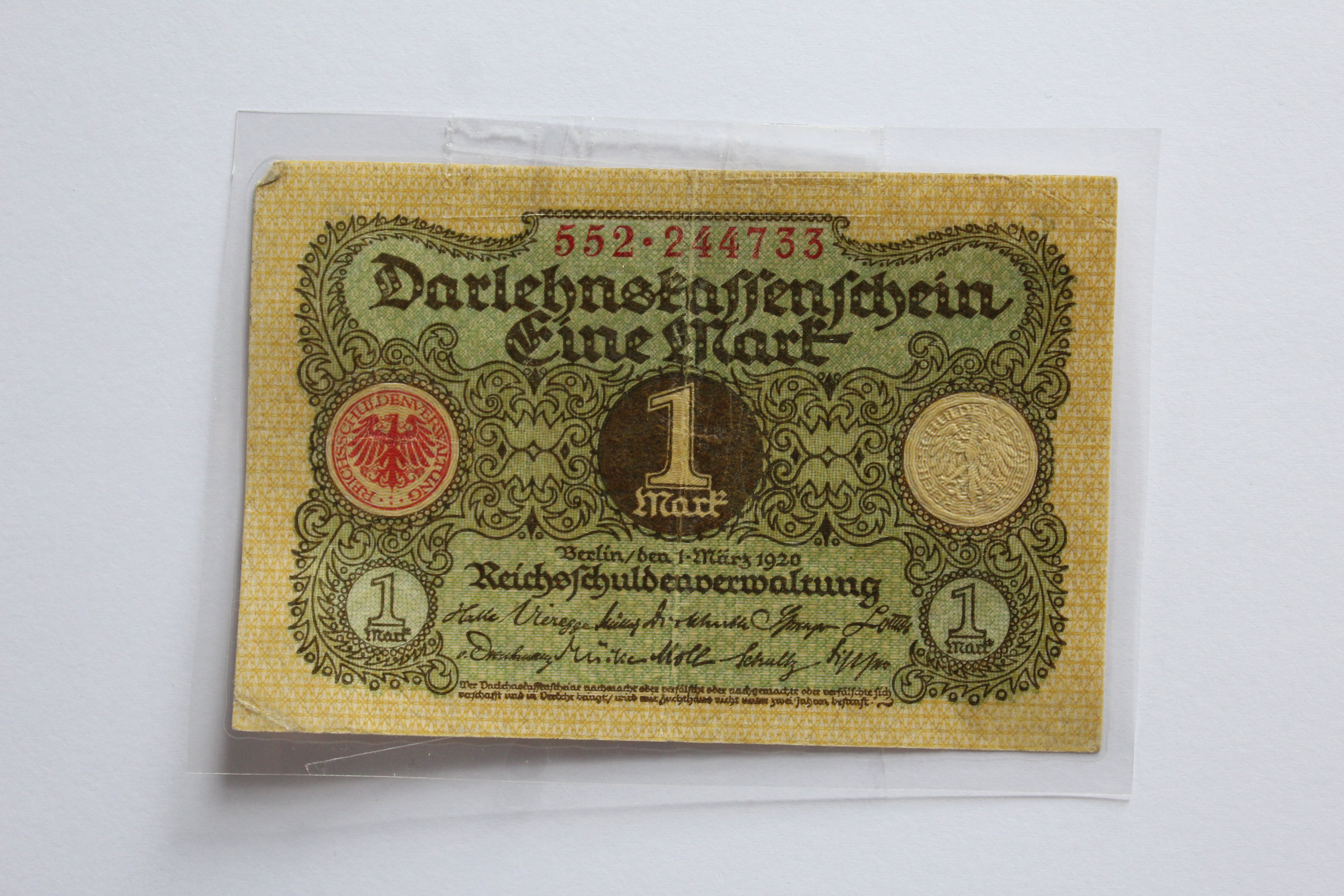 Darlehnskassenschein 1 Mark (Heimatmuseum Hörste CC BY-NC-SA)
