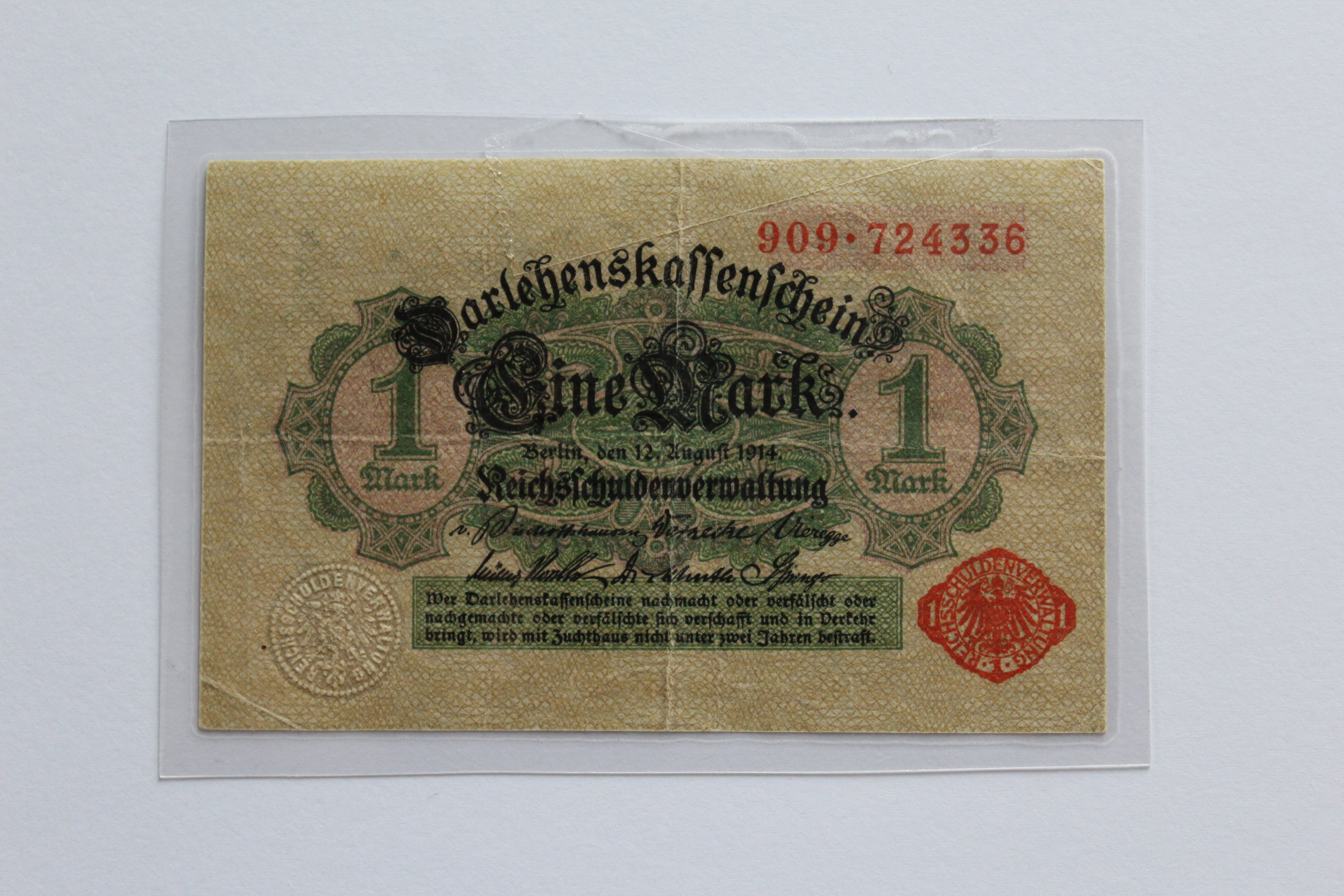 Darlehenskassenschein / 1 Mark (Heimatmuseum Hörste CC BY-NC-SA)