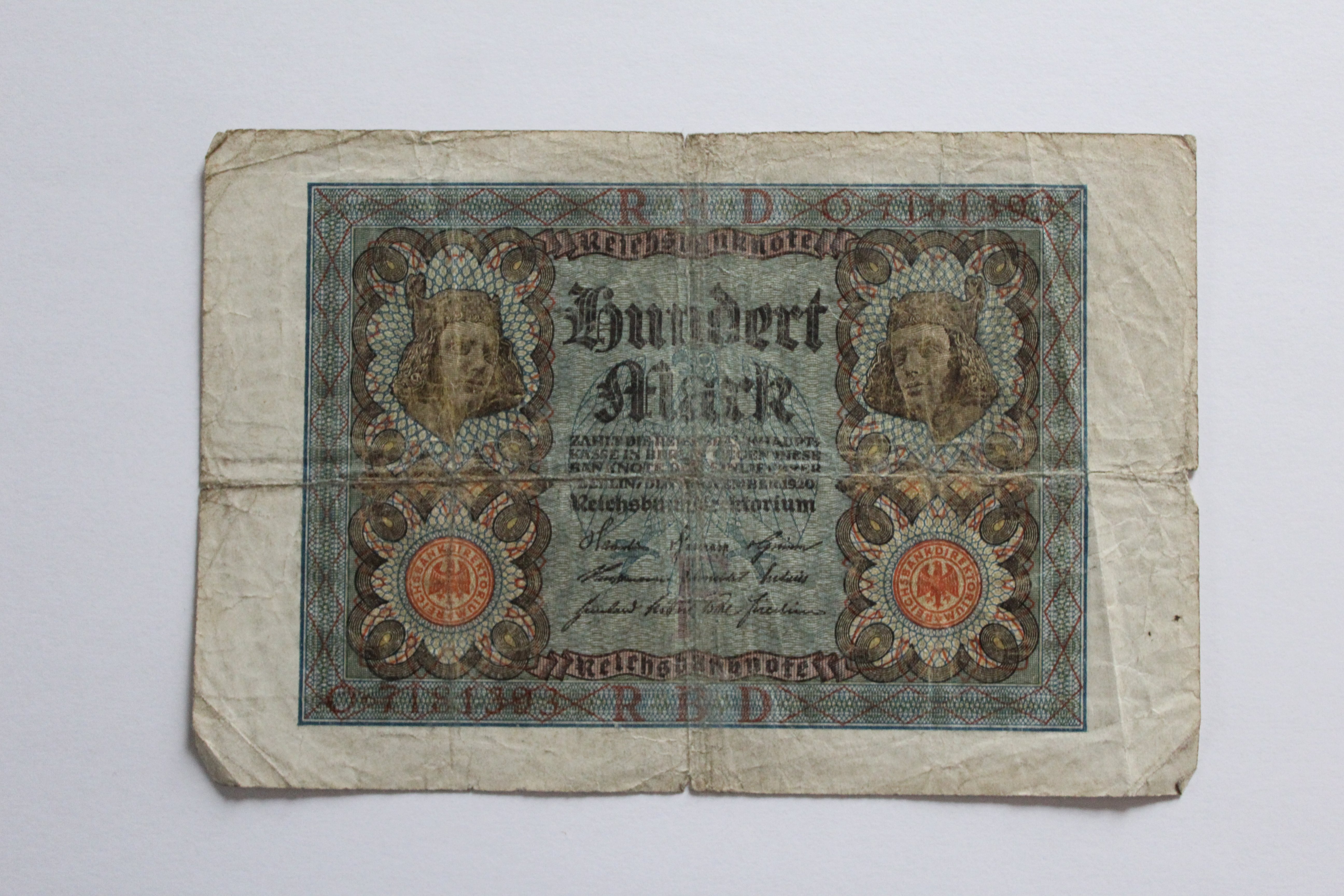 Reichsbanknote 100 Mark (Heimatmuseum Hörste CC BY-NC-SA)