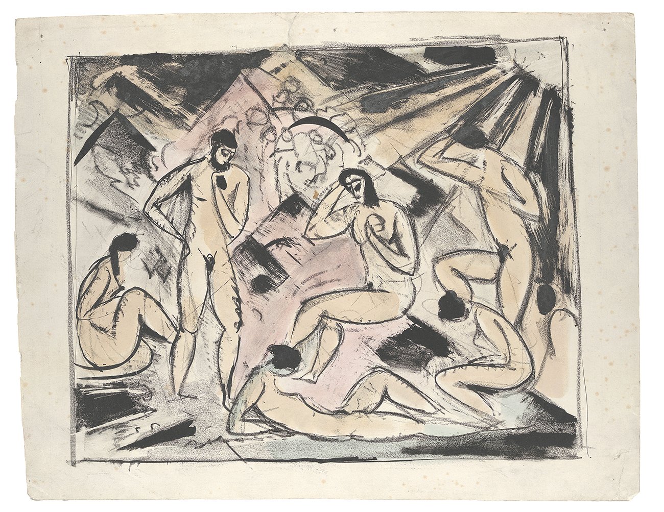 Mann mit fünf Frauen vor Bergen (Sechs Akte) (Kunsthalle Bielefeld Public Domain Mark)