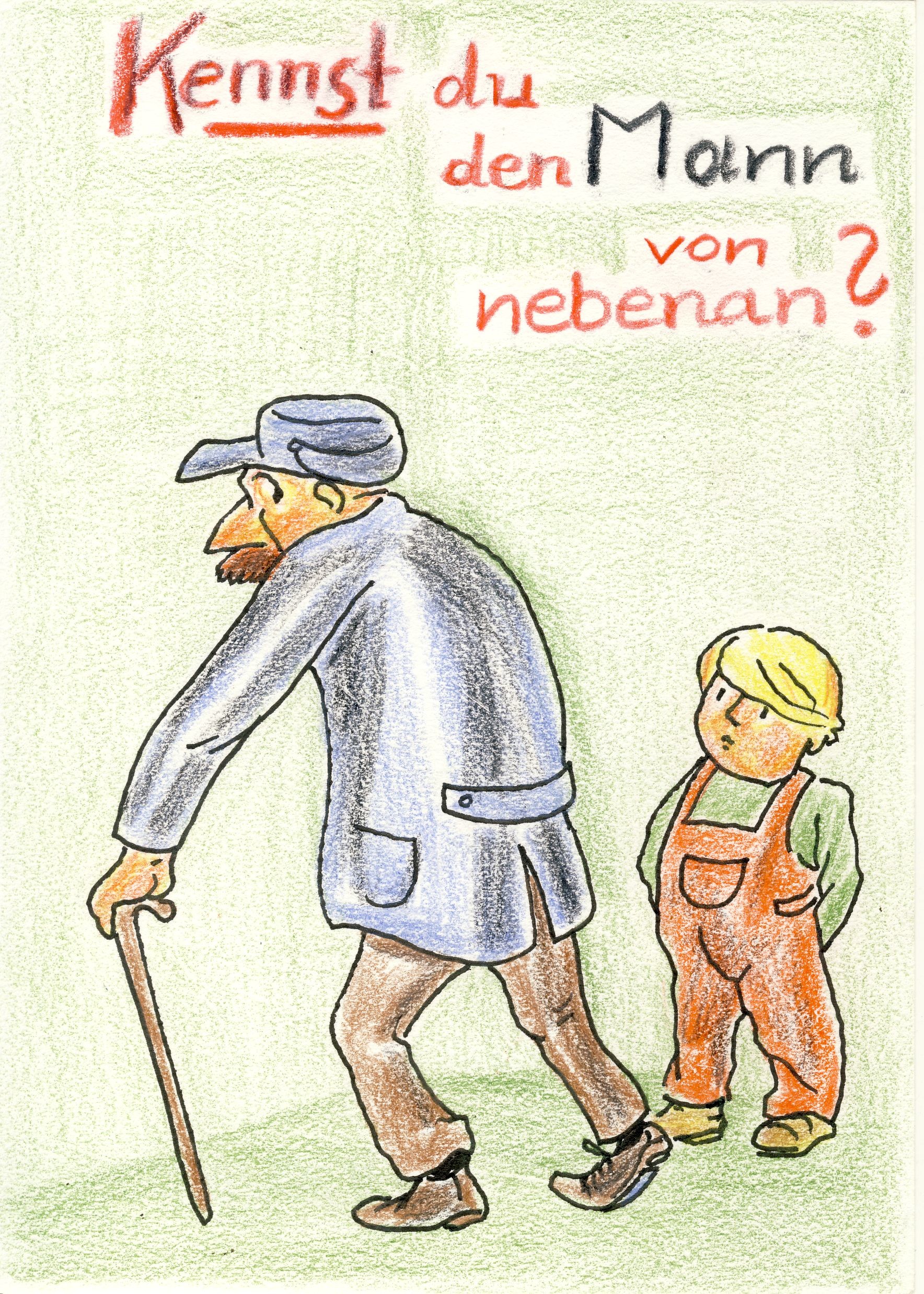 "Kennst Du den Mann von nebenan?", Bilder und Verse für Kinder, Titelblatt (Märchenmuseum Bad Oeynhausen CC BY-NC-SA)