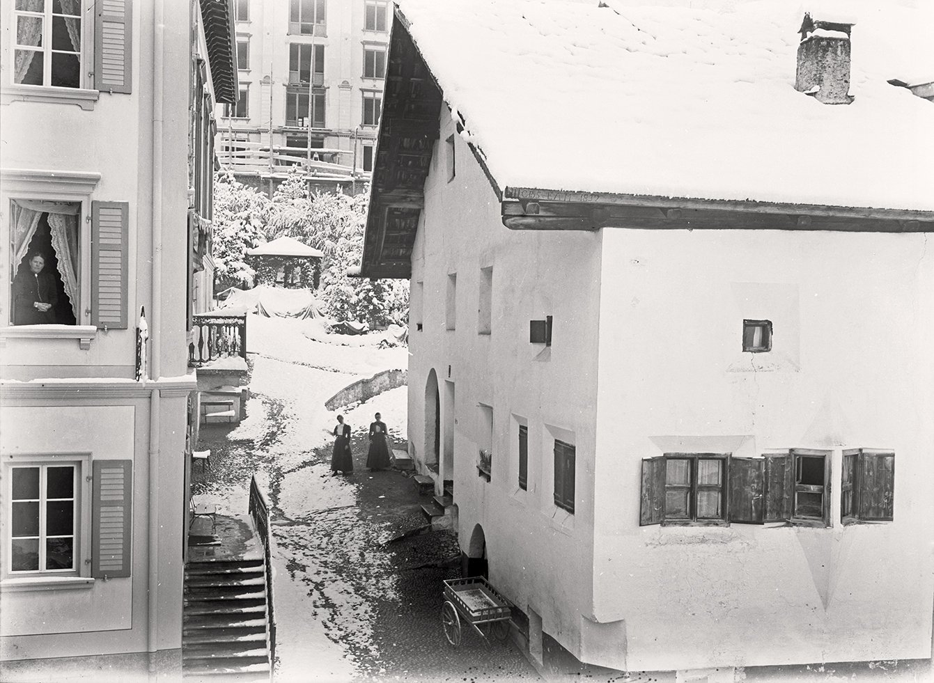 Schnee am Hotel Weisses Kreuz in Pontresina (September 1899), 86528_o (DRM CC BY-NC-SA)
