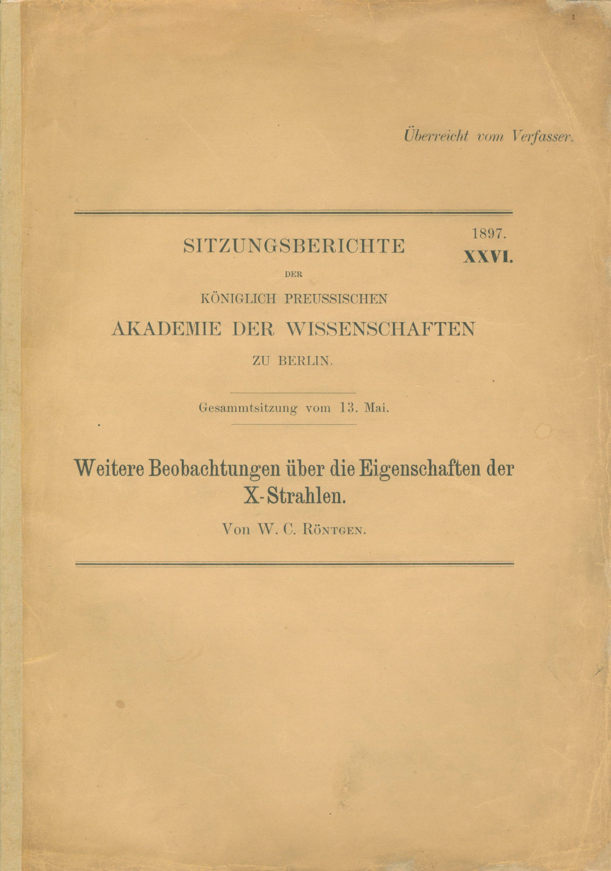 W. C. Röntgen: Weitere Beobachtungen über die Eigenschaften der X-Strahlen (Mai 1897), 81506_1 (DRM CC BY-NC-SA)