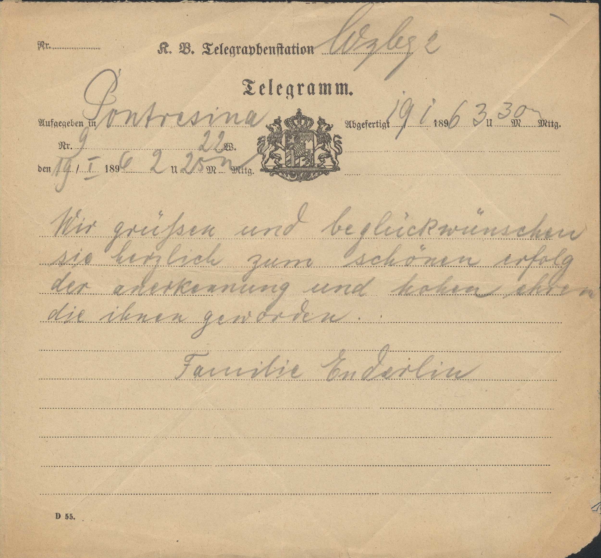 Familie Enderlin an W. C. Röntgen (19.01.1896), 80211_1 (DRM CC BY-NC-SA)