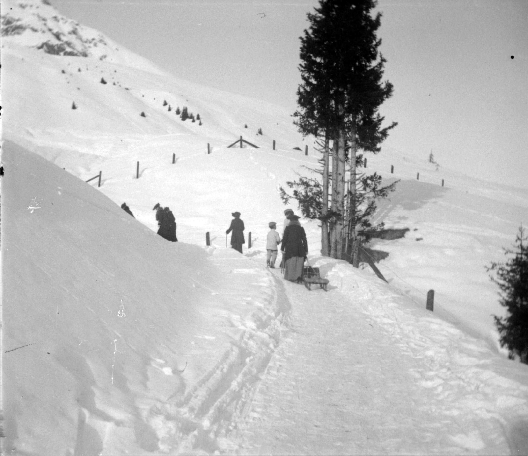 Schlittenfahrer auf der Schatzalp (Dezember 1903-Januar 1904), 87477 sn L (DRM CC BY-NC-SA)