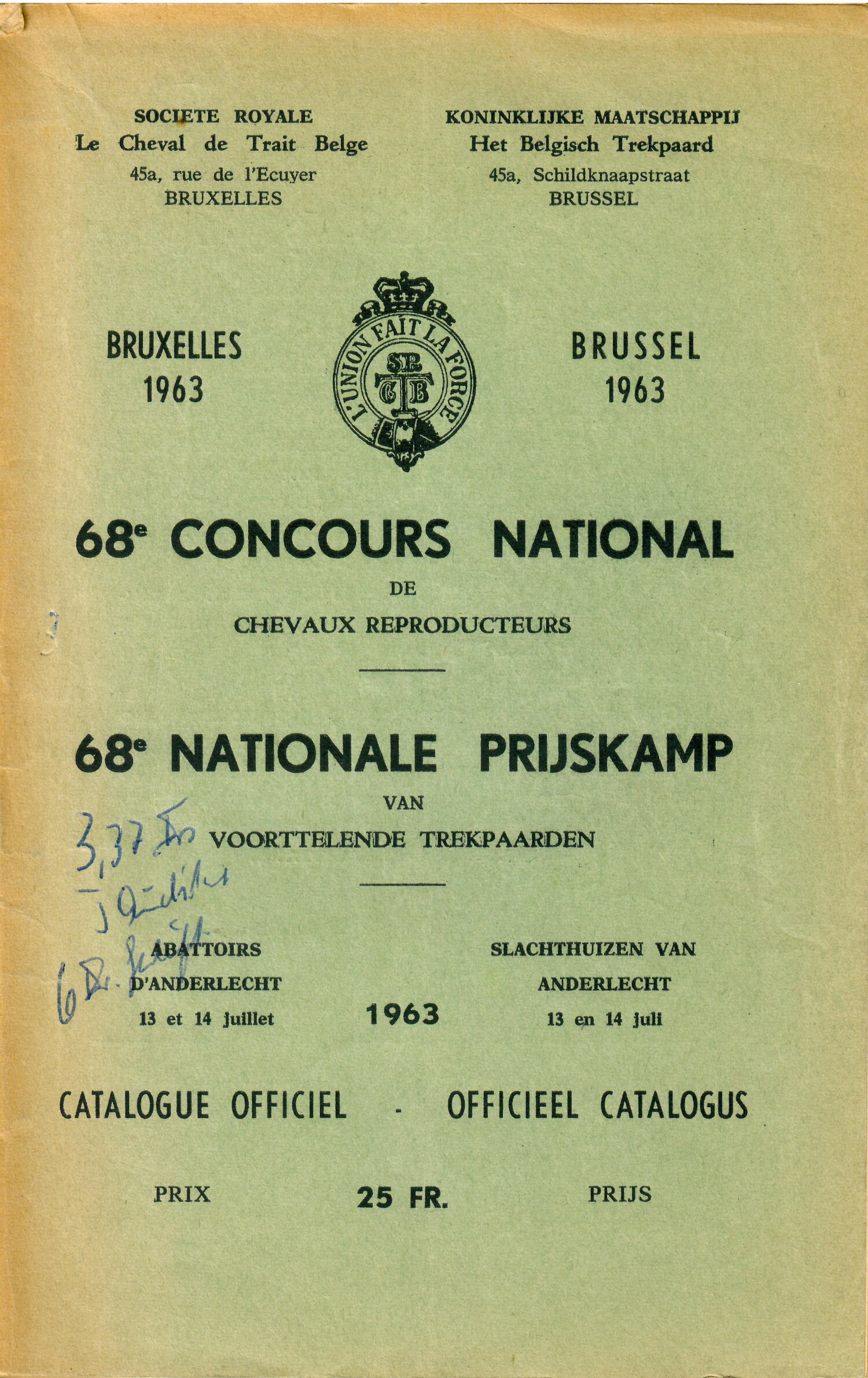 Les Cheval de trait belge et adennes 1963 (Herausgeber RR-R)