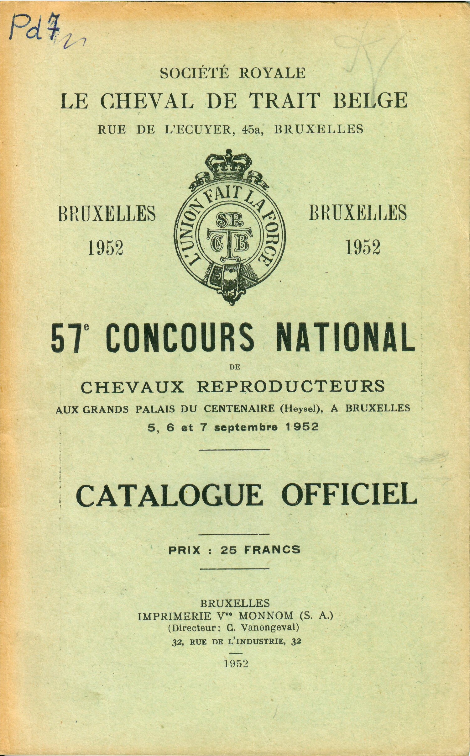 Les Cheval de trait belge et adennes 1952 (Herausgeber RR-R)
