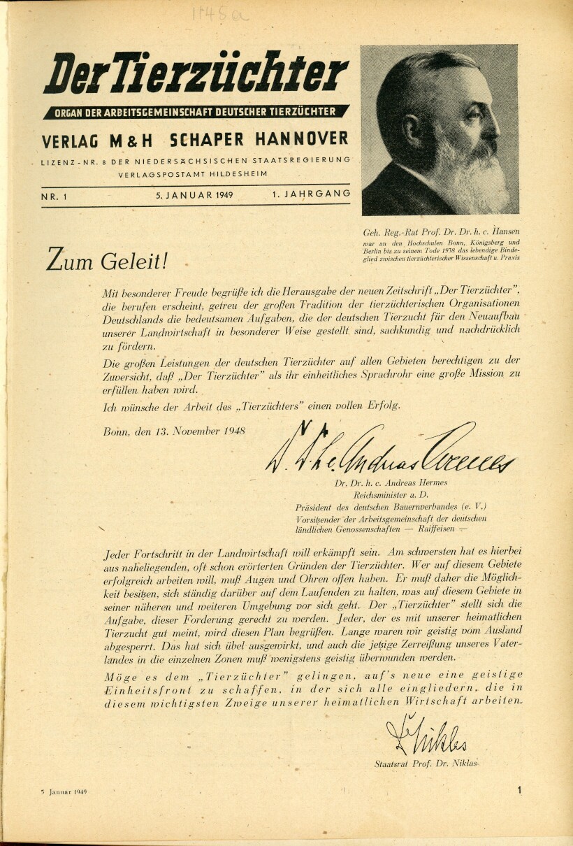 Der Tierzüchter Jahrgang 1949 (Herausgeber RR-R)