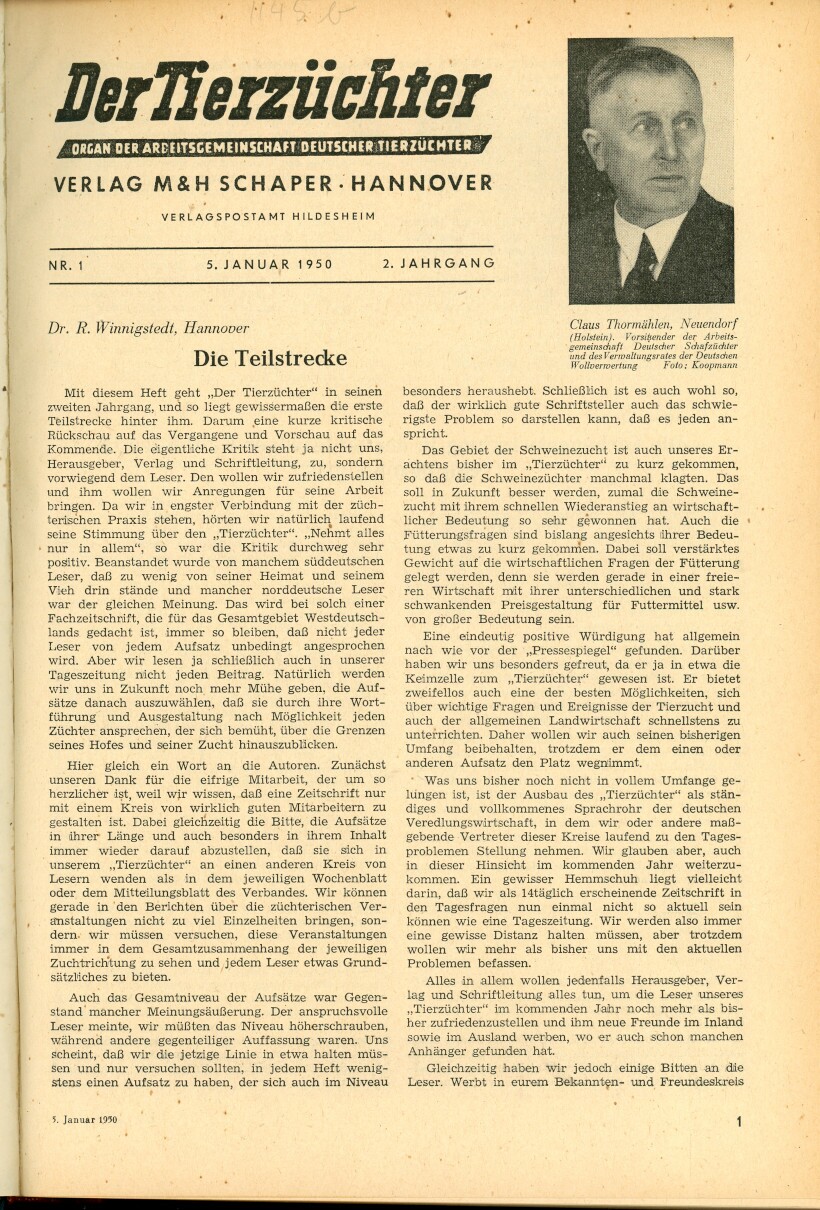 Der Tierzüchter Jahrgang 1950 (Herausgeber RR-R)