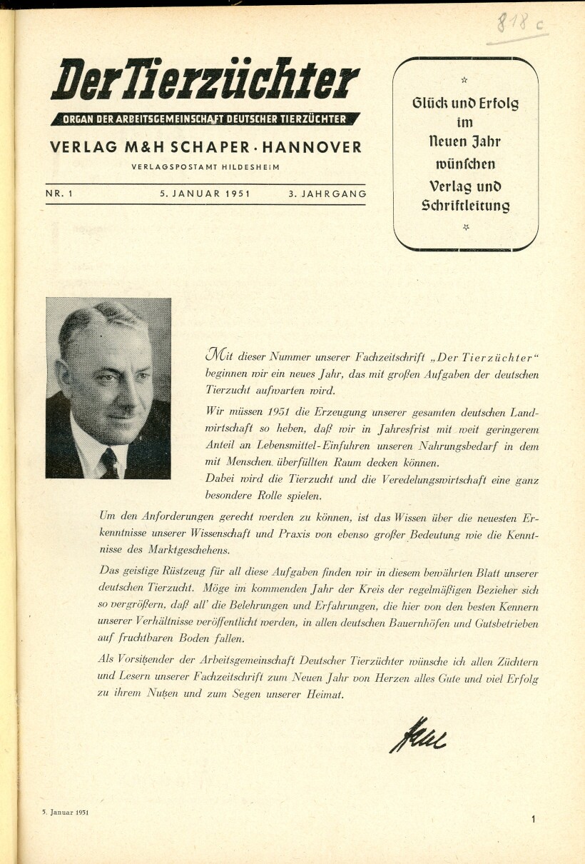 Der Tierzüchter Jahrgang 1951 (Herausgeber RR-R)