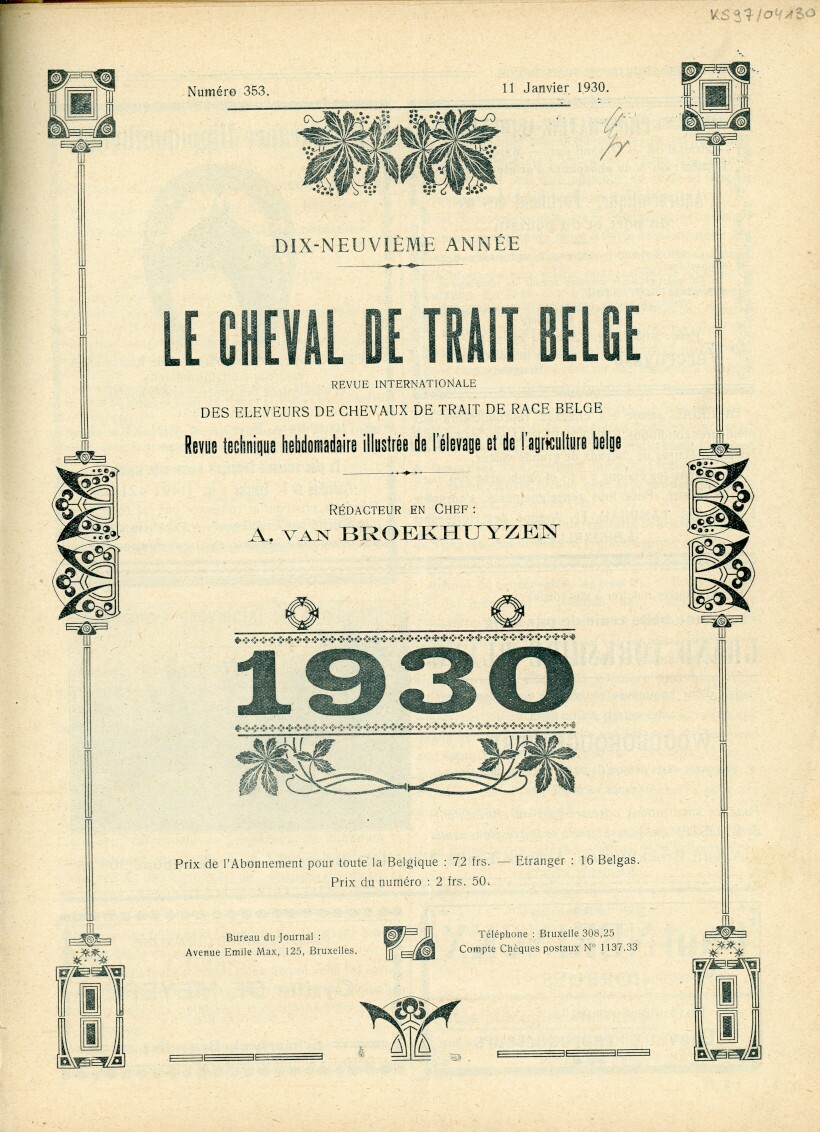 Le Cheval de trait belge 1930 (Herausgeber RR-R)