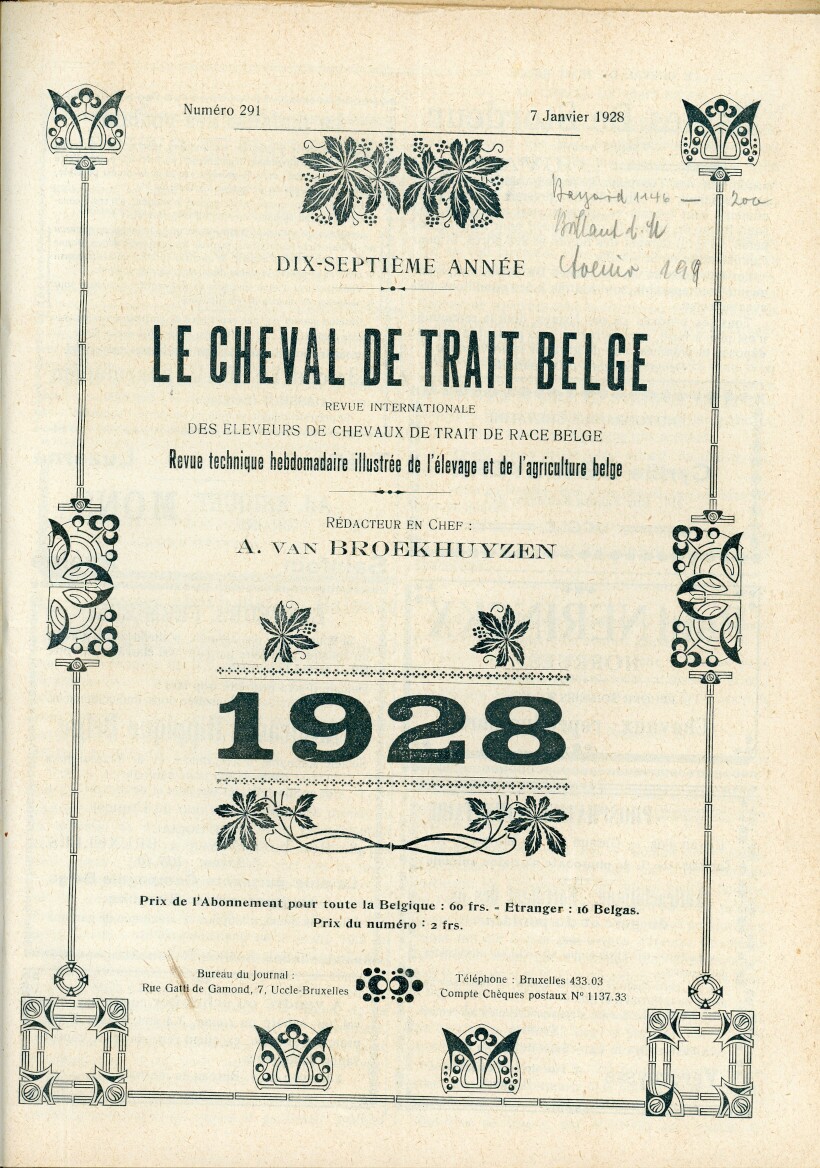 Le Cheval de trait belge 1928 (Herausgeber RR-R)