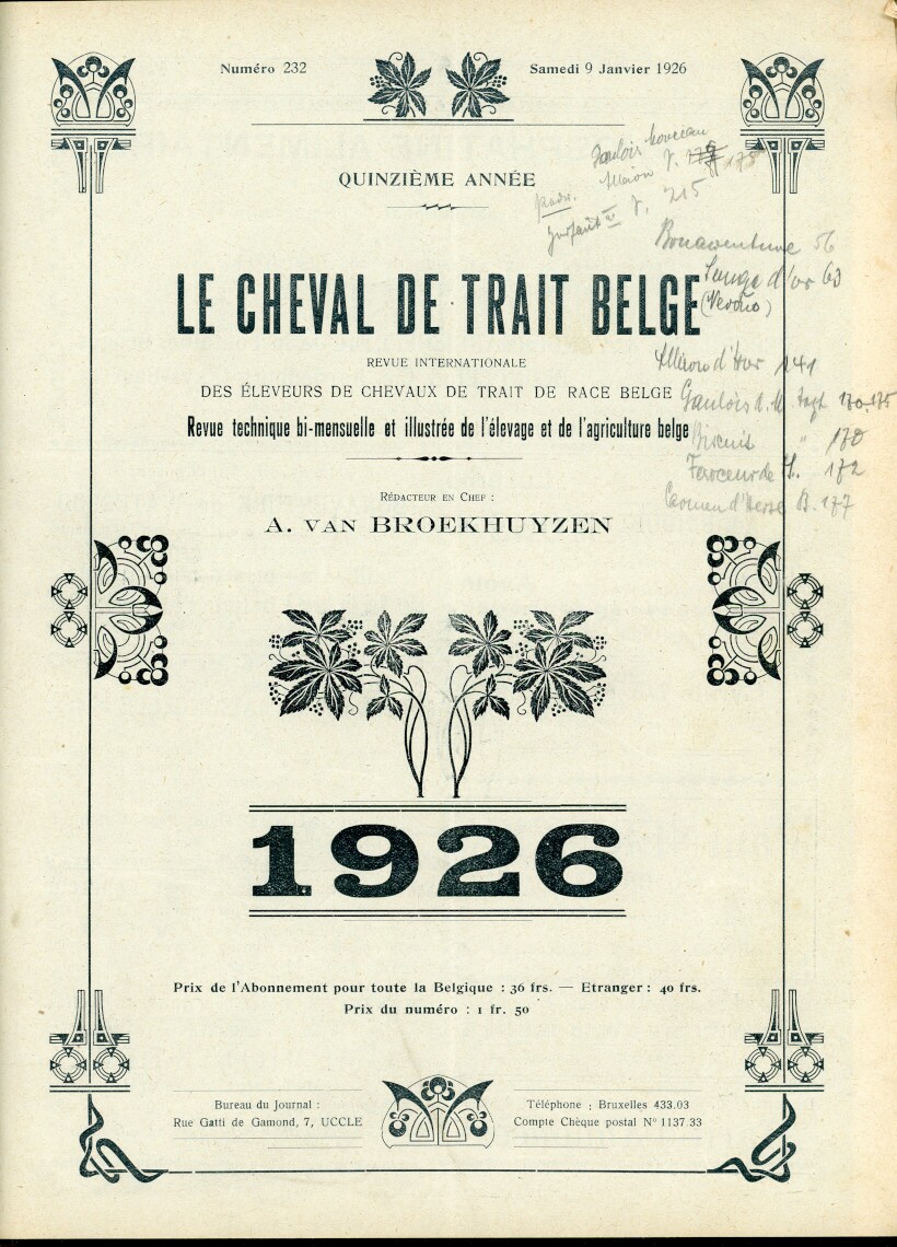 Le Cheval de trait belge 1926 (Herausgeber RR-R)