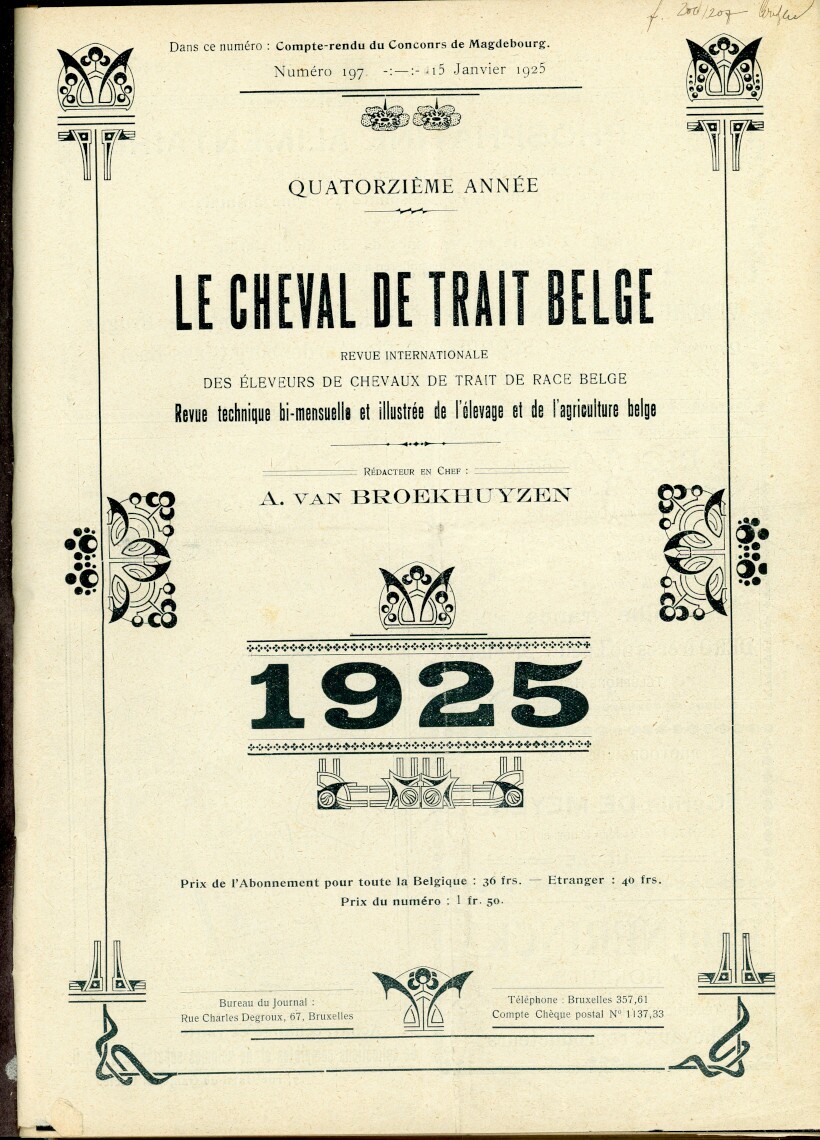 Le Cheval de trait belge 1925 (Herausgeber RR-R)