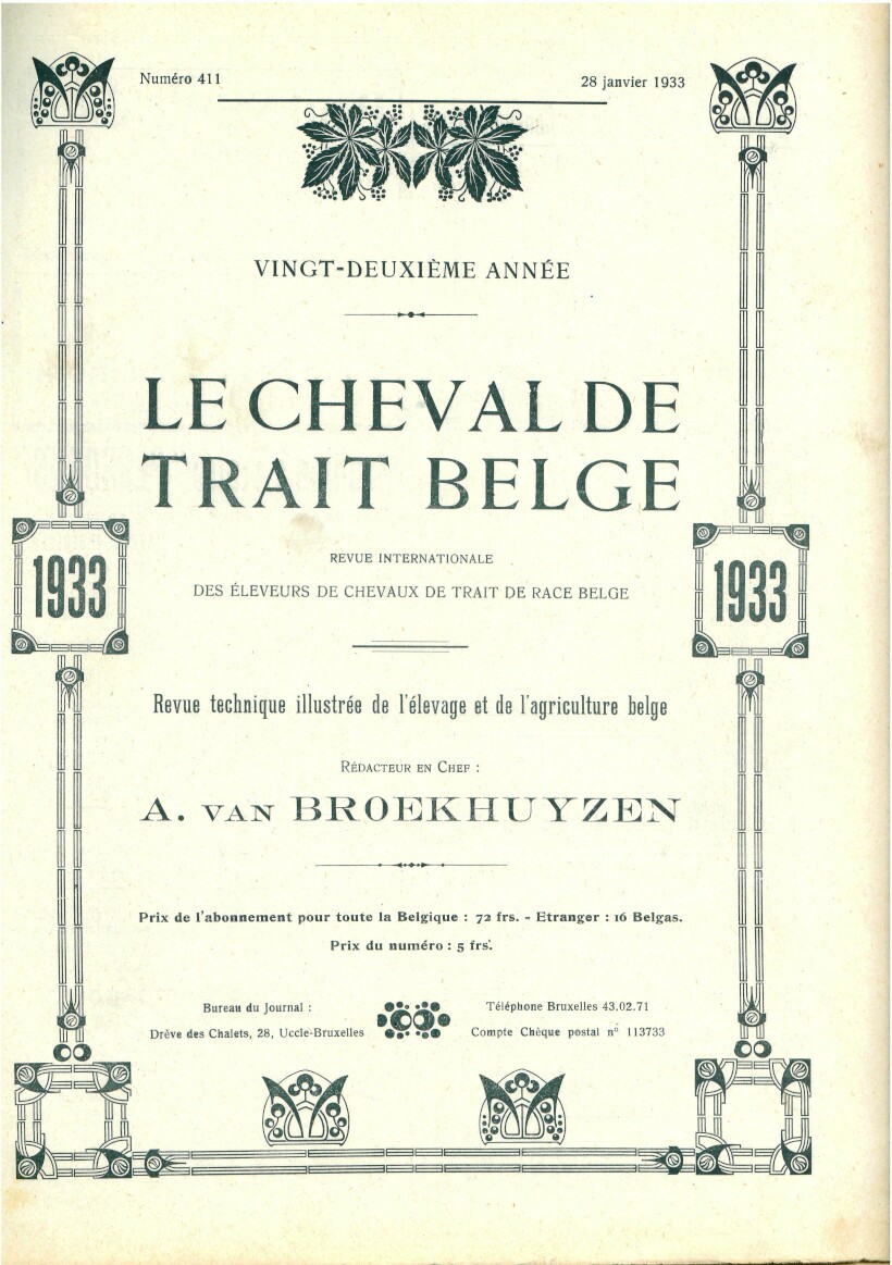 Le Cheval de trait belge 1933 (Herausgeber RR-R)