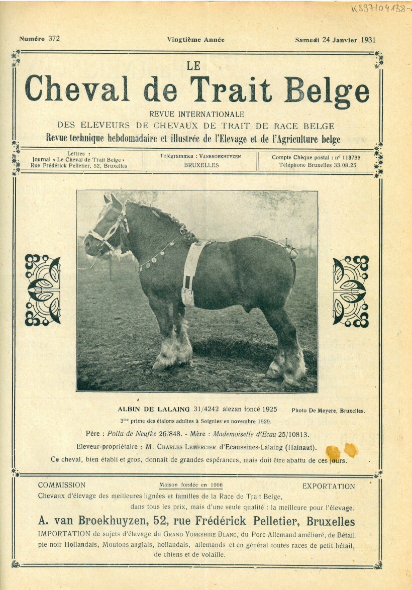 Le Cheval de trait belge 1931 (Herausgeber RR-R)