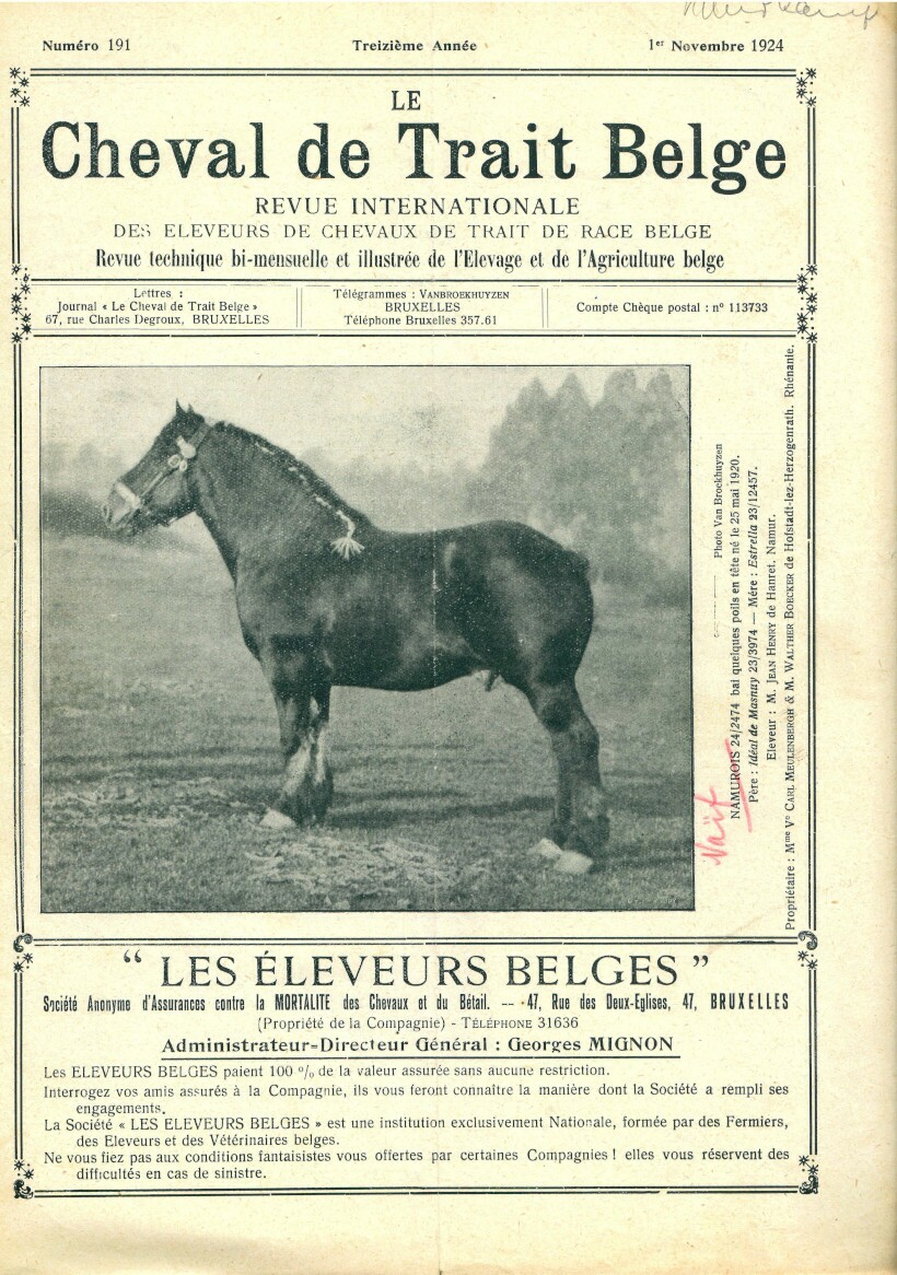 Le Cheval de trait belge 1924 (Herausgeber RR-R)