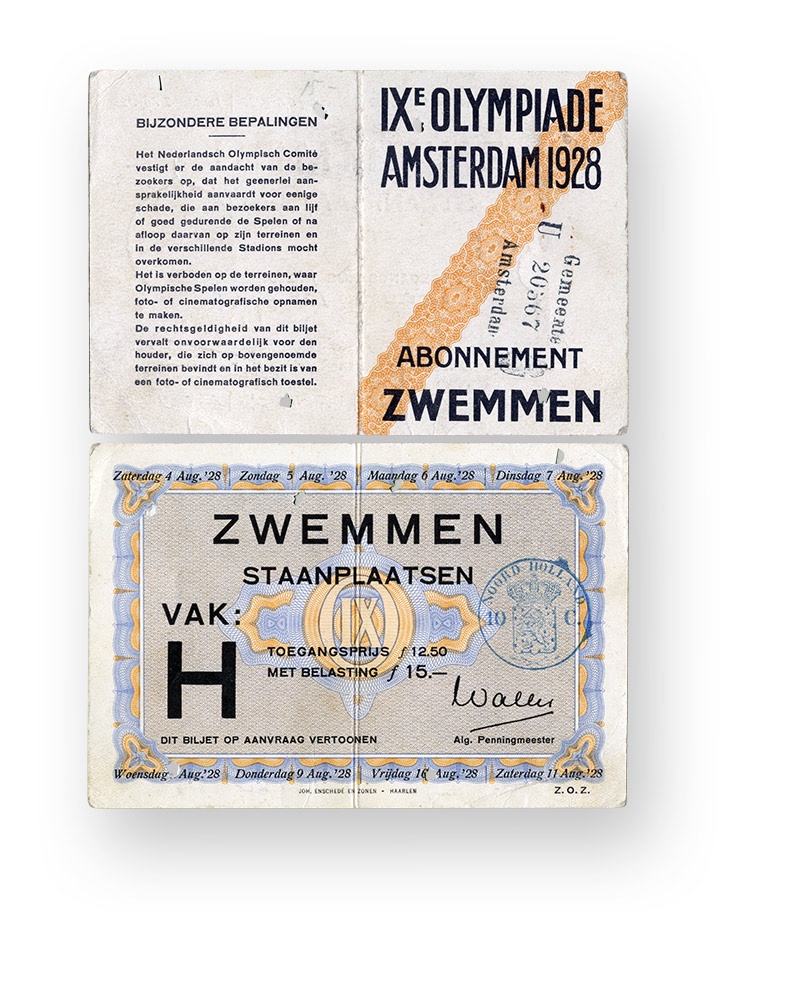 Eintrittskarte &quot;Abonnement Zwemmen&quot; | Spiele der IX. Olympiade 1928, Amsterdam (Deutsches Sport & Olympia Museum CC BY-NC-SA)