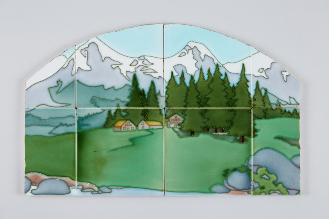 Alpenlandschaft, Fliesenbild aus acht Fliesen (KreisMuseum Zons CC BY-NC-SA)
