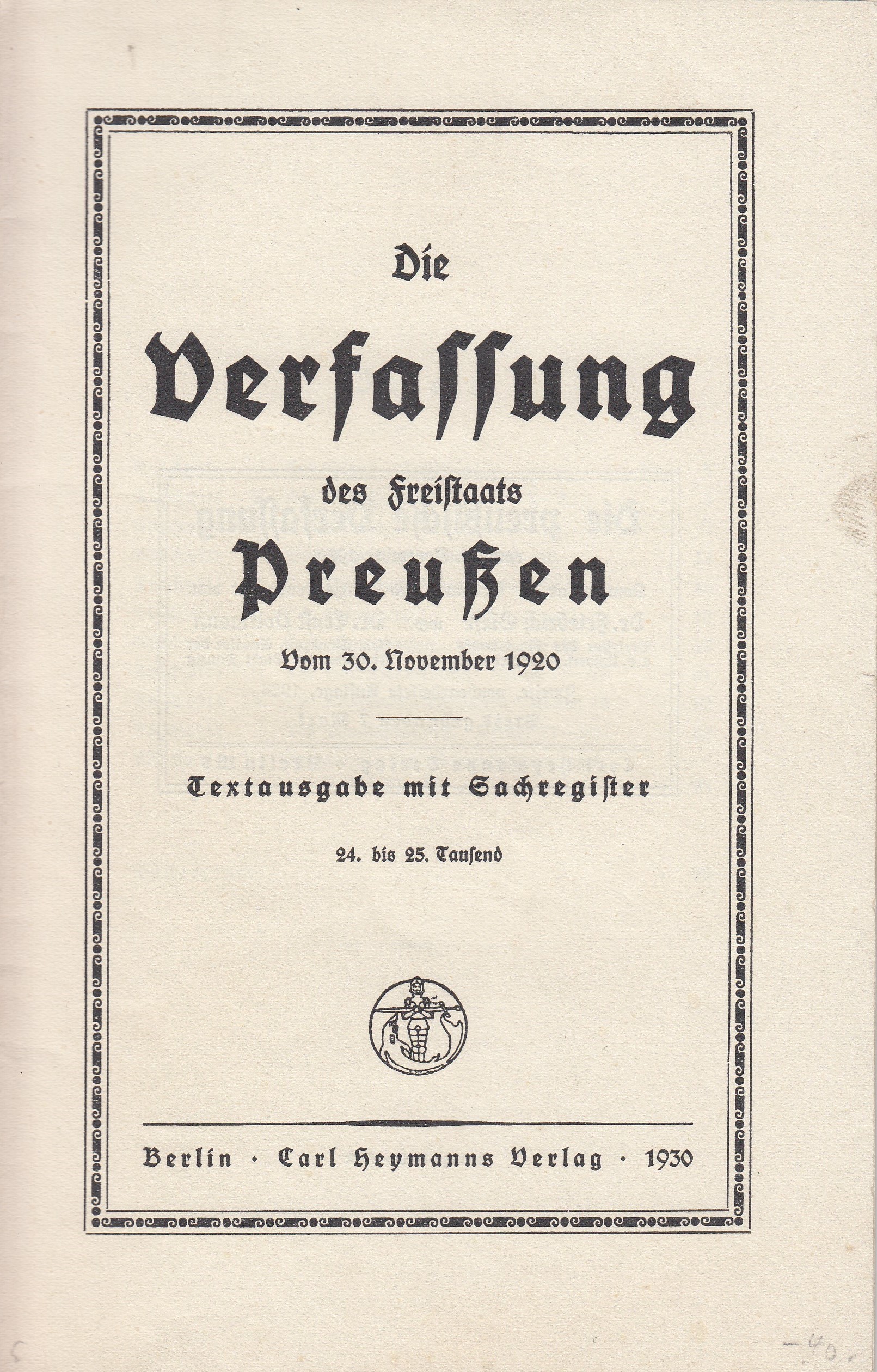 Die Verfassung des Freistaats Preußen ((C) Sammlung Bergischer Geschichtsverein e.V. CC BY-NC)