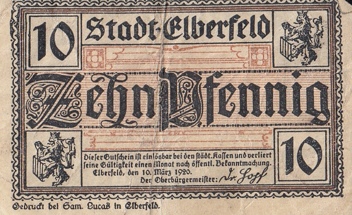 Stadt Elberfeld "Zehn Pfennig" ((C) Sammlung Bergischer Geschichtsverein e.V. CC BY-NC)