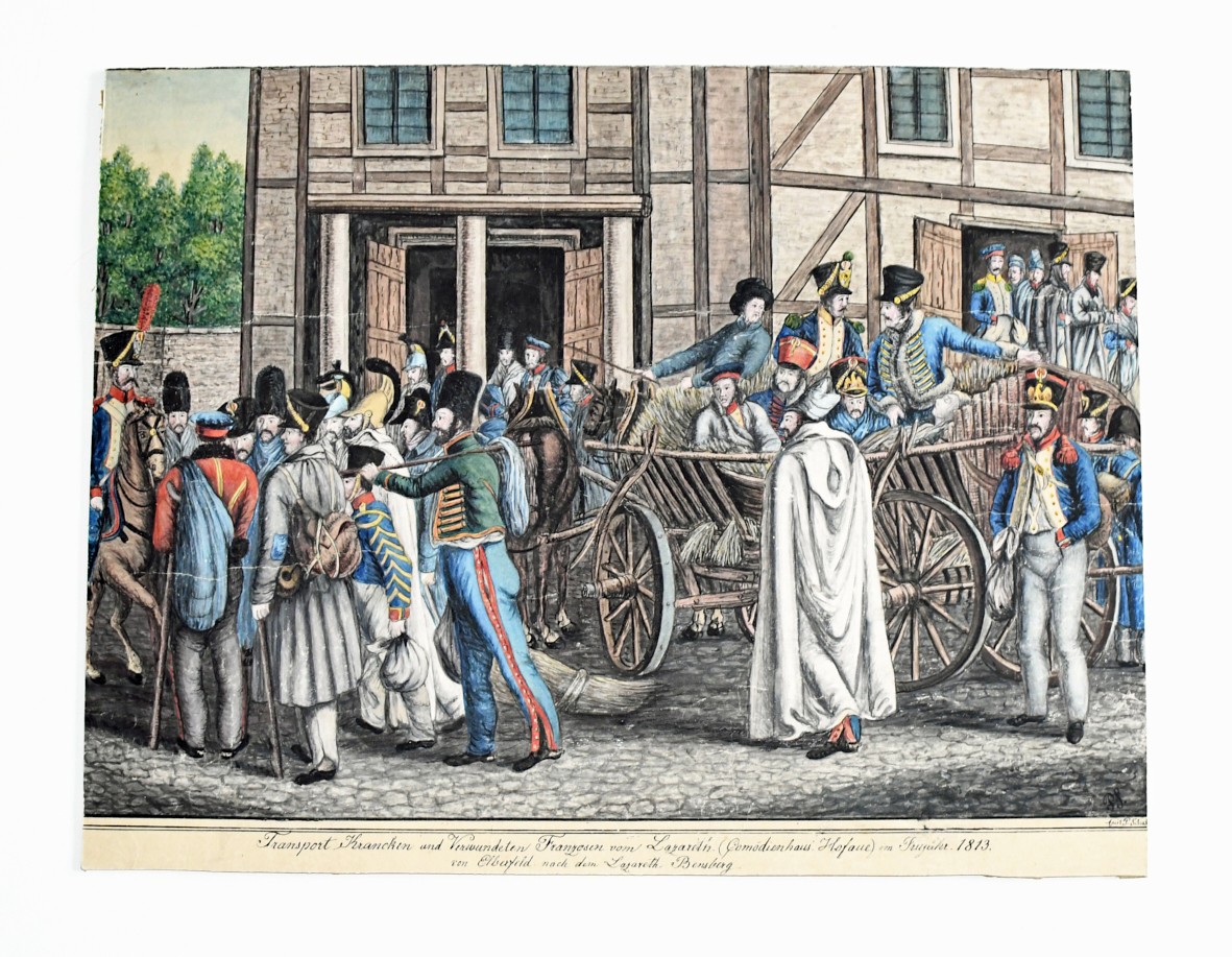 Transport verwunderter Franzosen vom Lazarett in der Hofaue nach Bensberg 1813 ((C) Sammlung Bergischer Geschichtsverein e.V. CC BY-NC)