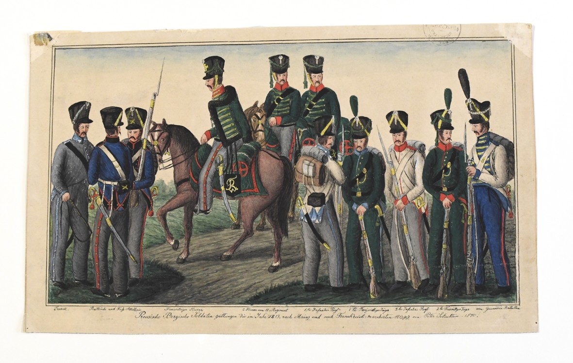 Preußisch-Bergische Soldaten im Jahr 1813 auf dem Weg nach Mainz und Frankreich ((C) Sammlung Bergischer Geschichtsverein e.V. CC BY-NC)