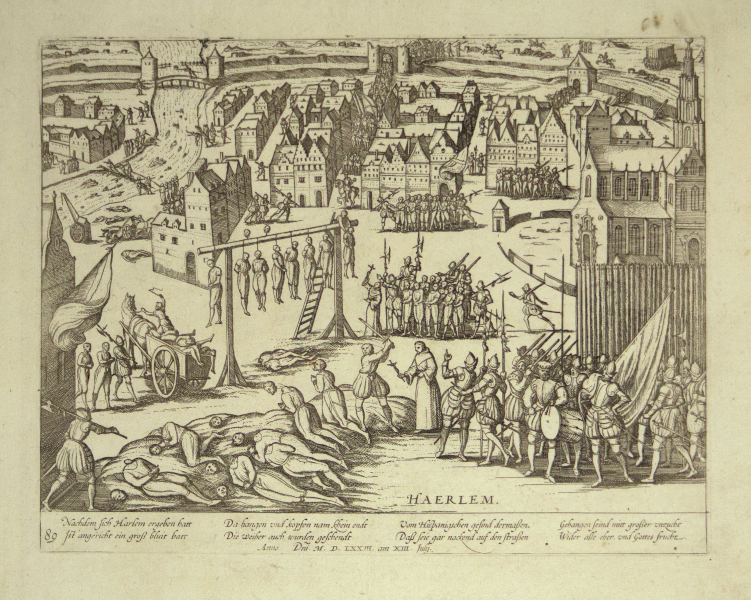 Greultaten der Spanier in Haarlem nach Eroberung der Stadt am 13. Juli 1573 (Hogenberg) (Städtisches Museum Schloss Rheydt CC BY)