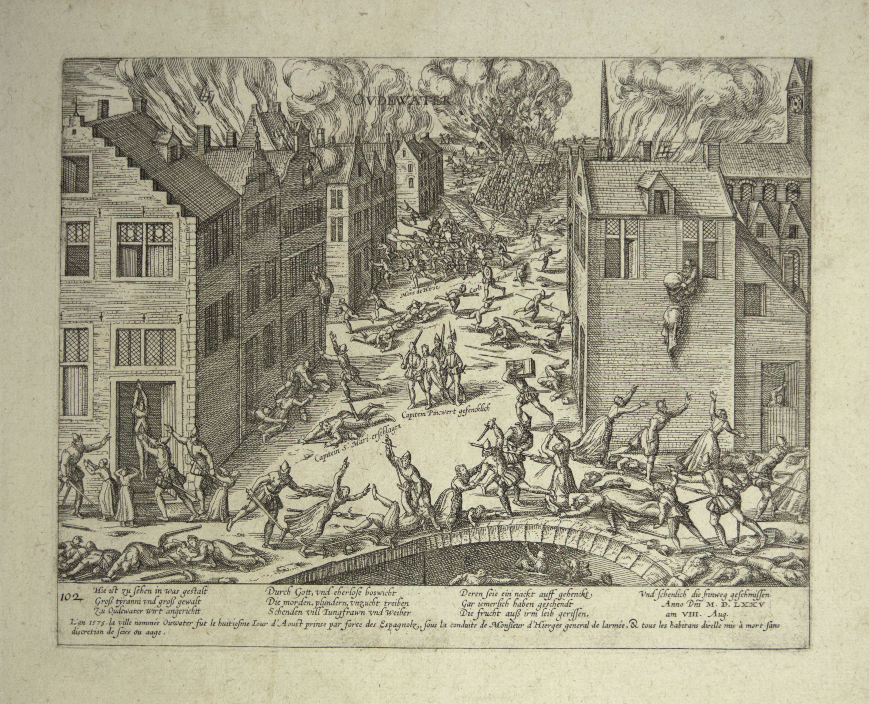 Massaker der Spanier in Oudewater am 8. August 1575 (Hogenberg) (Städtisches Museum Schloss Rheydt CC BY)