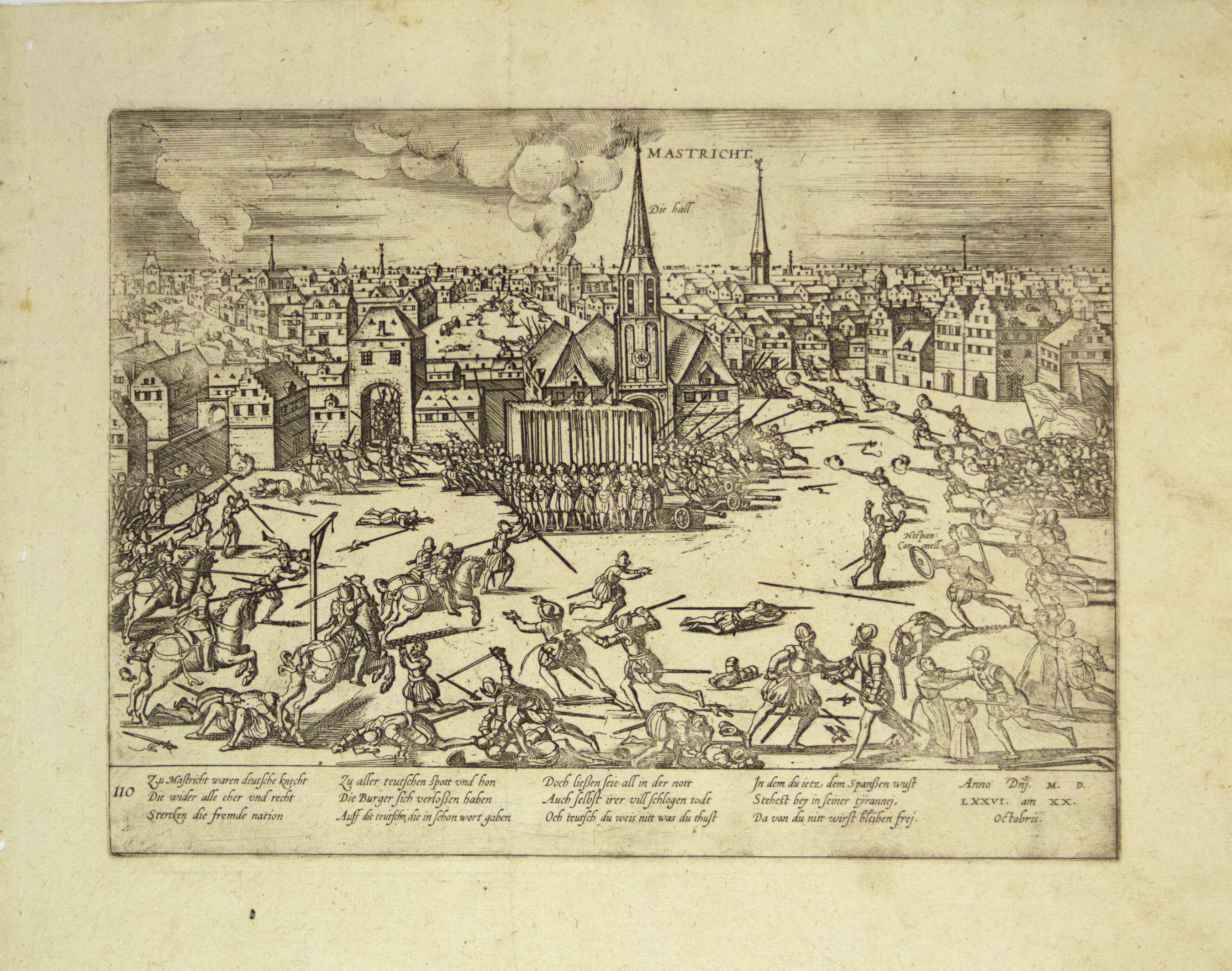 Spanische und deutsche Truppen morden in Maastricht im Oktober 1576 (Hogenberg) (Städtisches Museum Schloss Rheydt CC BY)