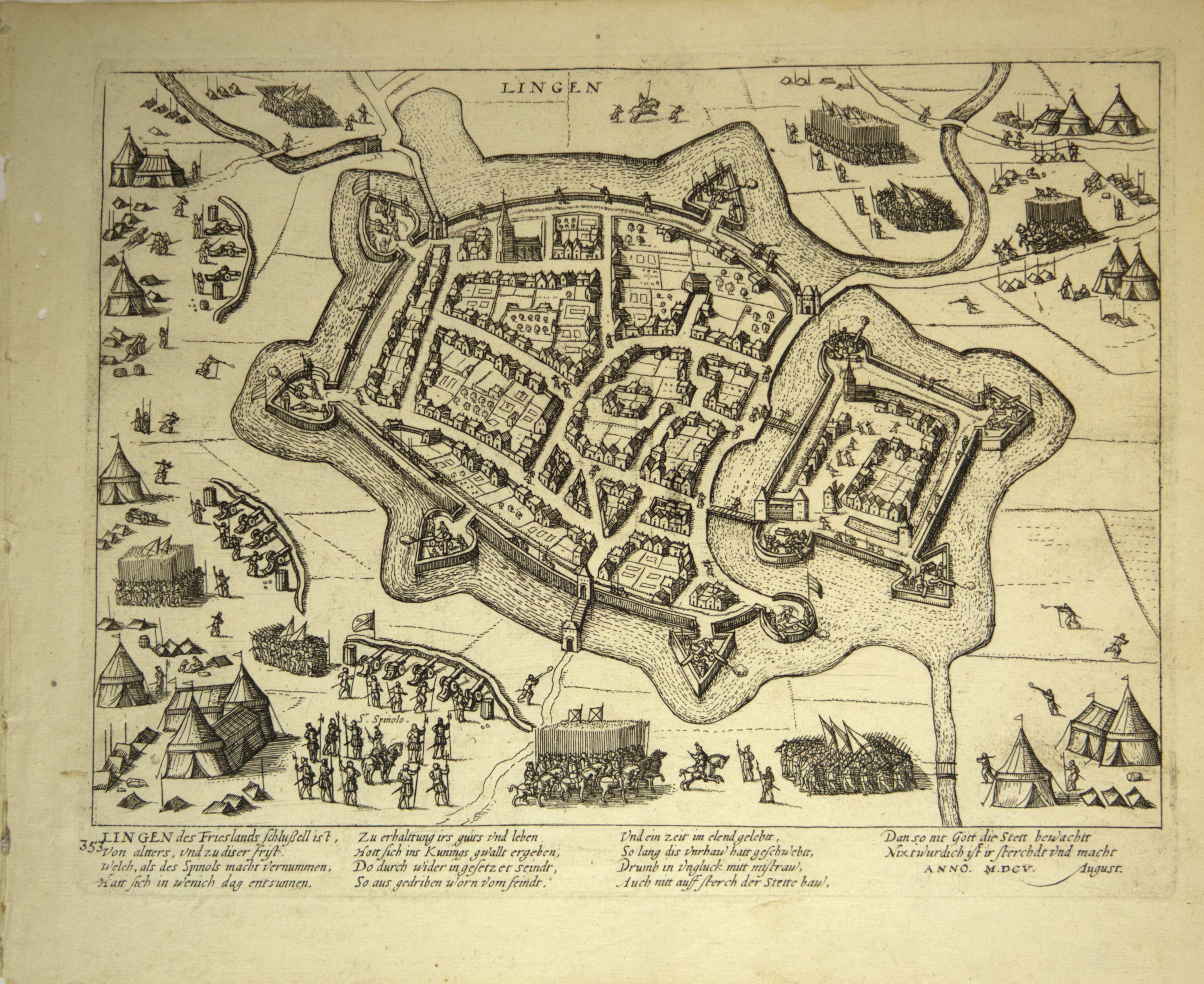 Lingen wird durch Spinola im August 1605 eingenommen (Hogenberg) (Städtisches Museum Schloss Rheydt CC BY)