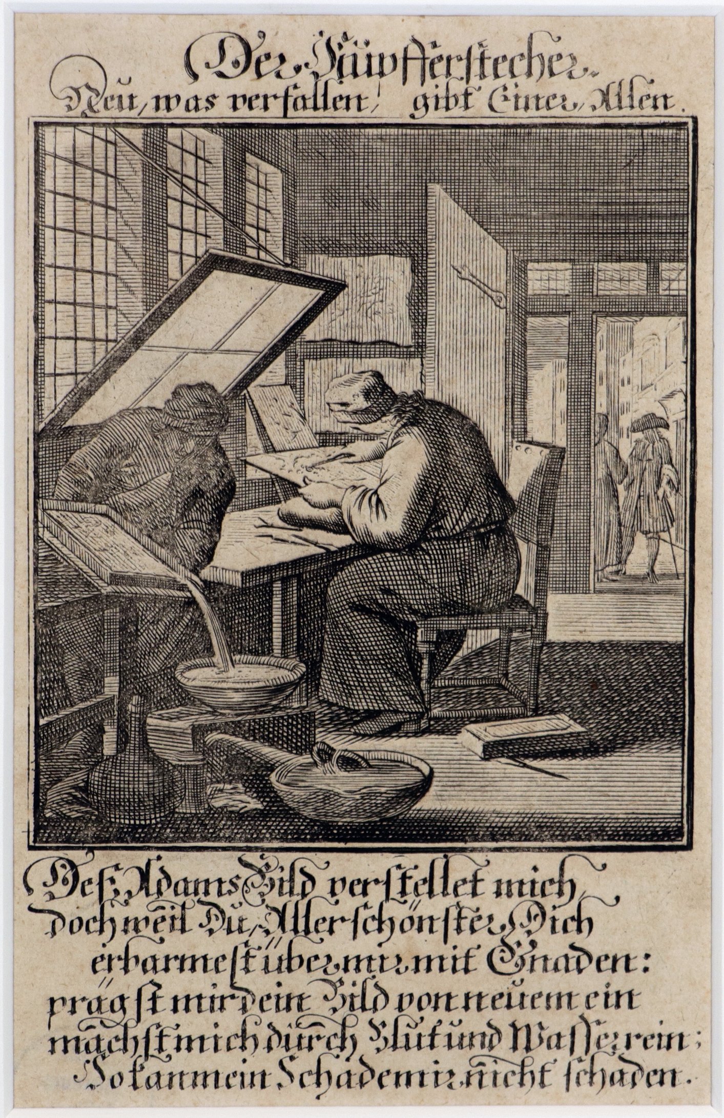 Jan und Caspar Luyken, Der Kupferstecher, aus „Het menselyk Bedryf“ Amsterdam, ab 1695 (Städtisches Museum Schloss Rheydt CC0)