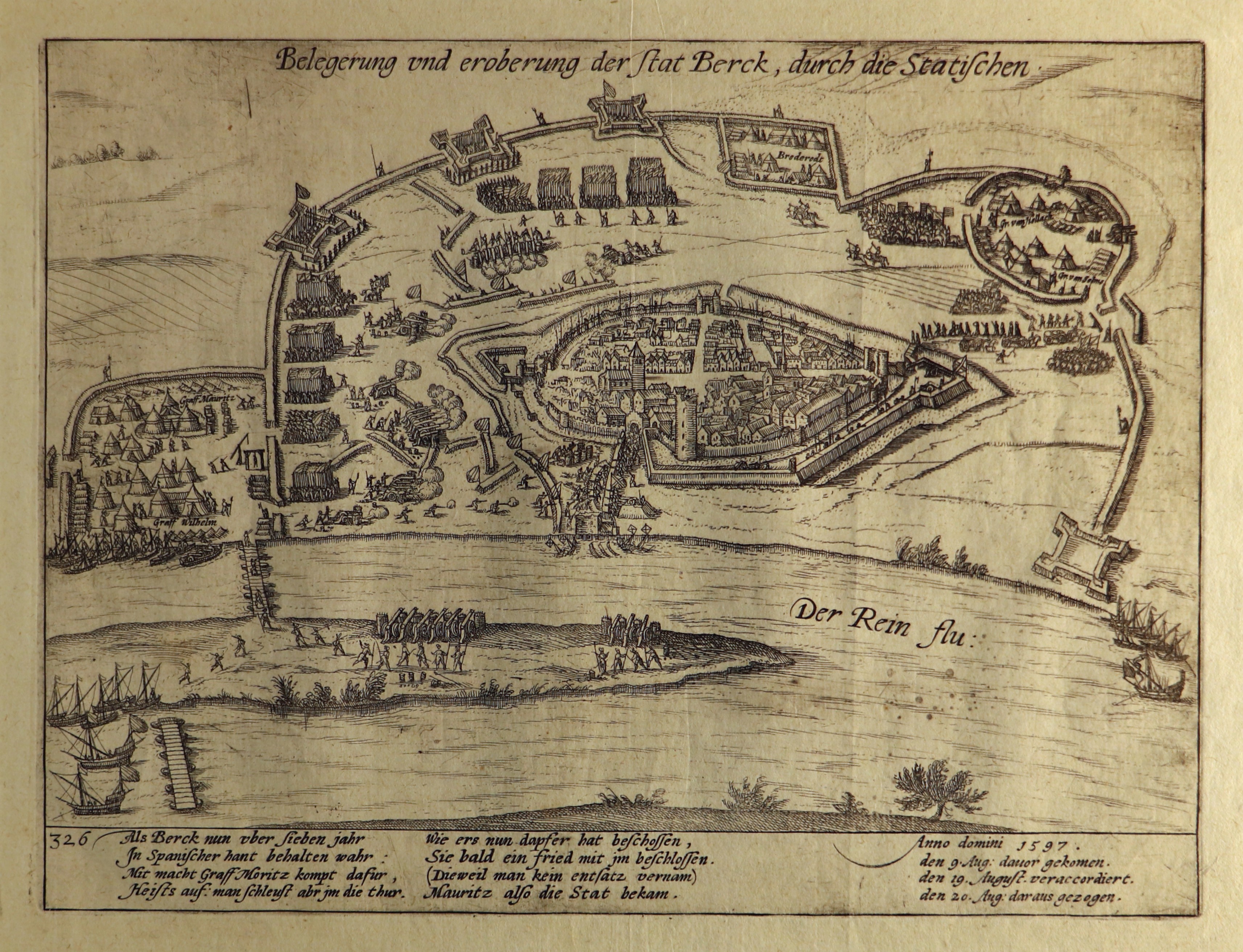 Kupferstich zur Eroberung der Stadt Rheinberg, August 1597 (Hogenberg) (Städtisches Museum Schloss Rheydt CC BY)