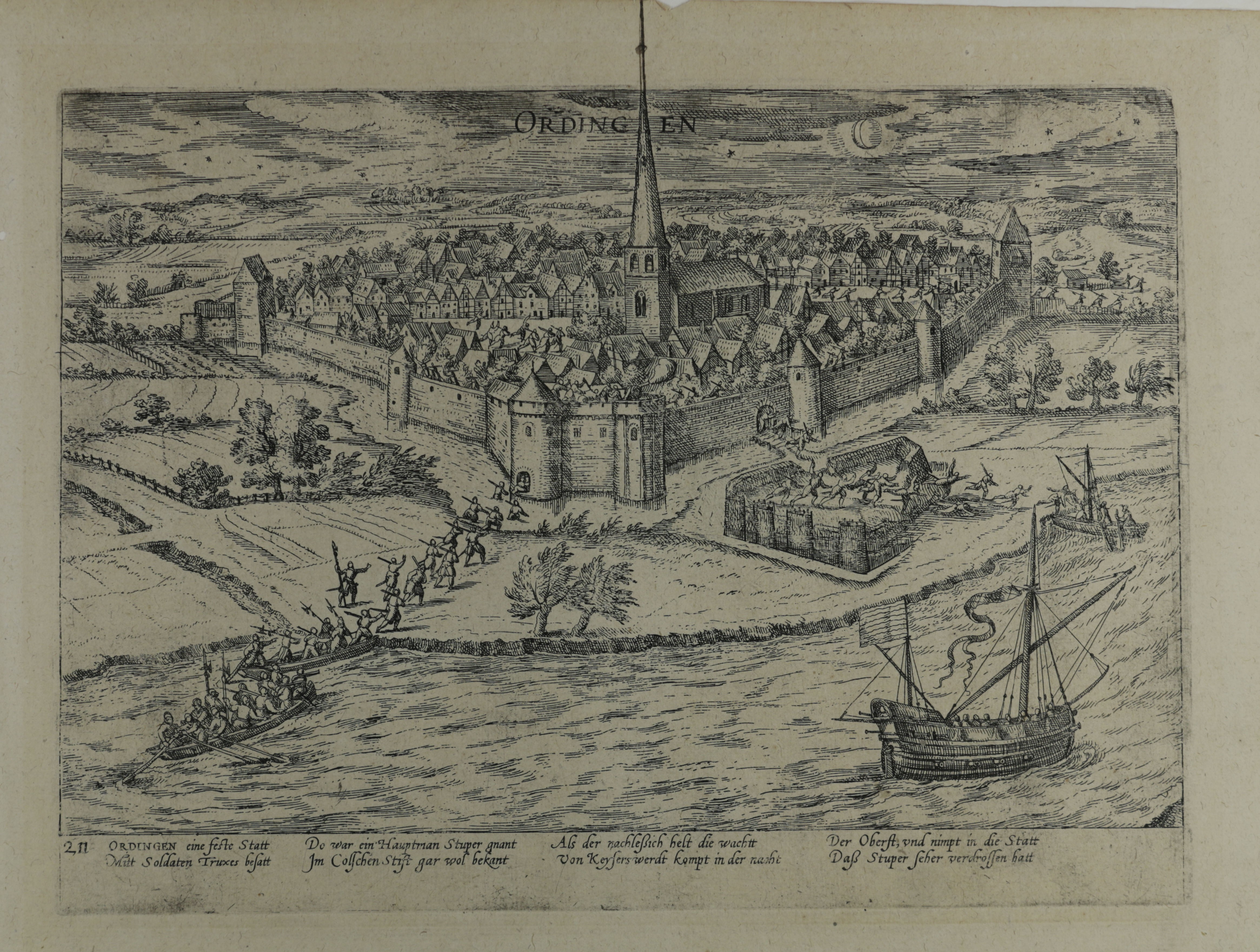 Kupferstich zur Erstürmung der Stadt Ürdingen, 1583/84 (Hogenberg) (Städtisches Museum Schloss Rheydt CC BY)