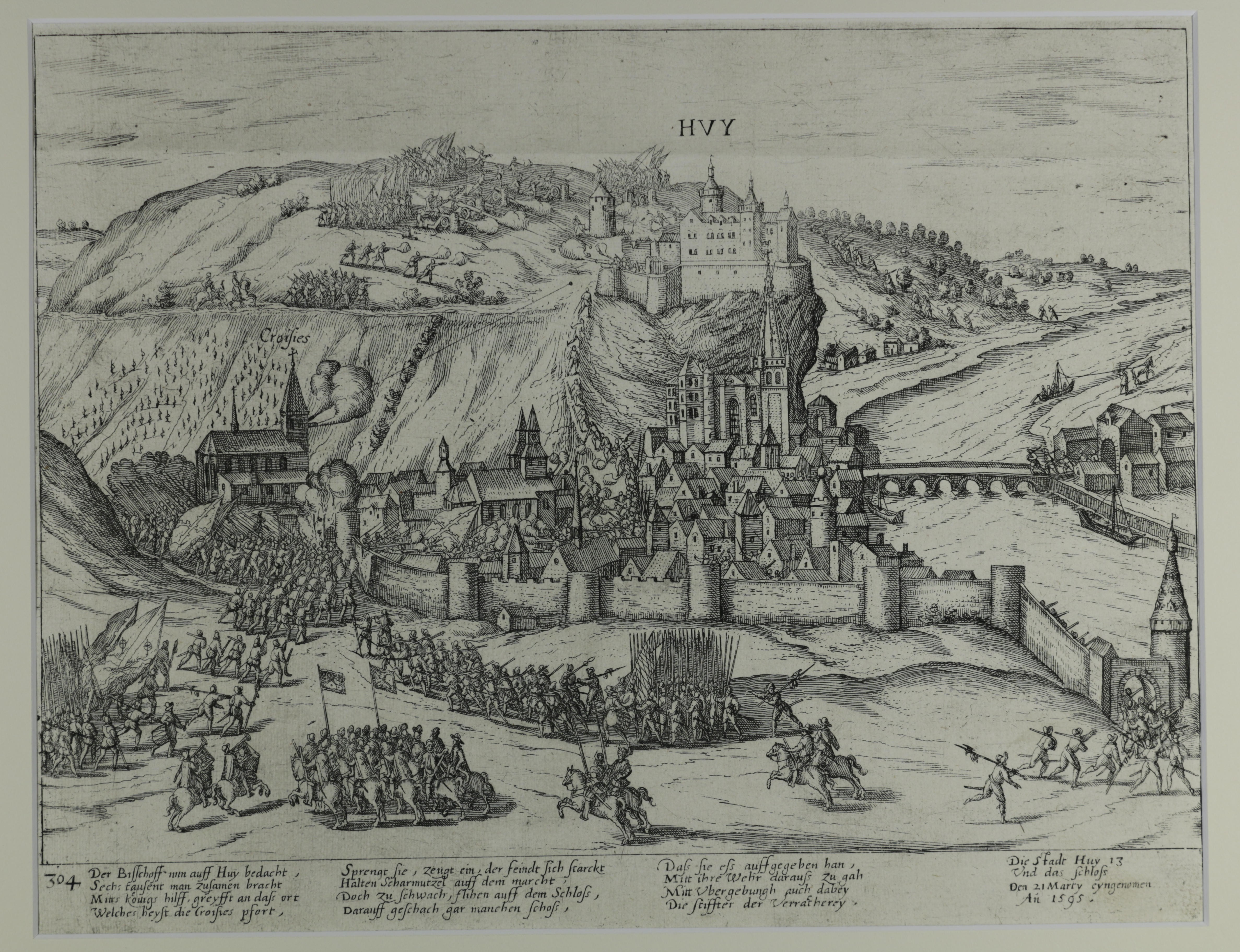 Kupferstich zur Eroberung von Huy im Truchsessischen Krieg, März 1595 (Hogenberg) (Städtisches Museum Schloss Rheydt CC BY)