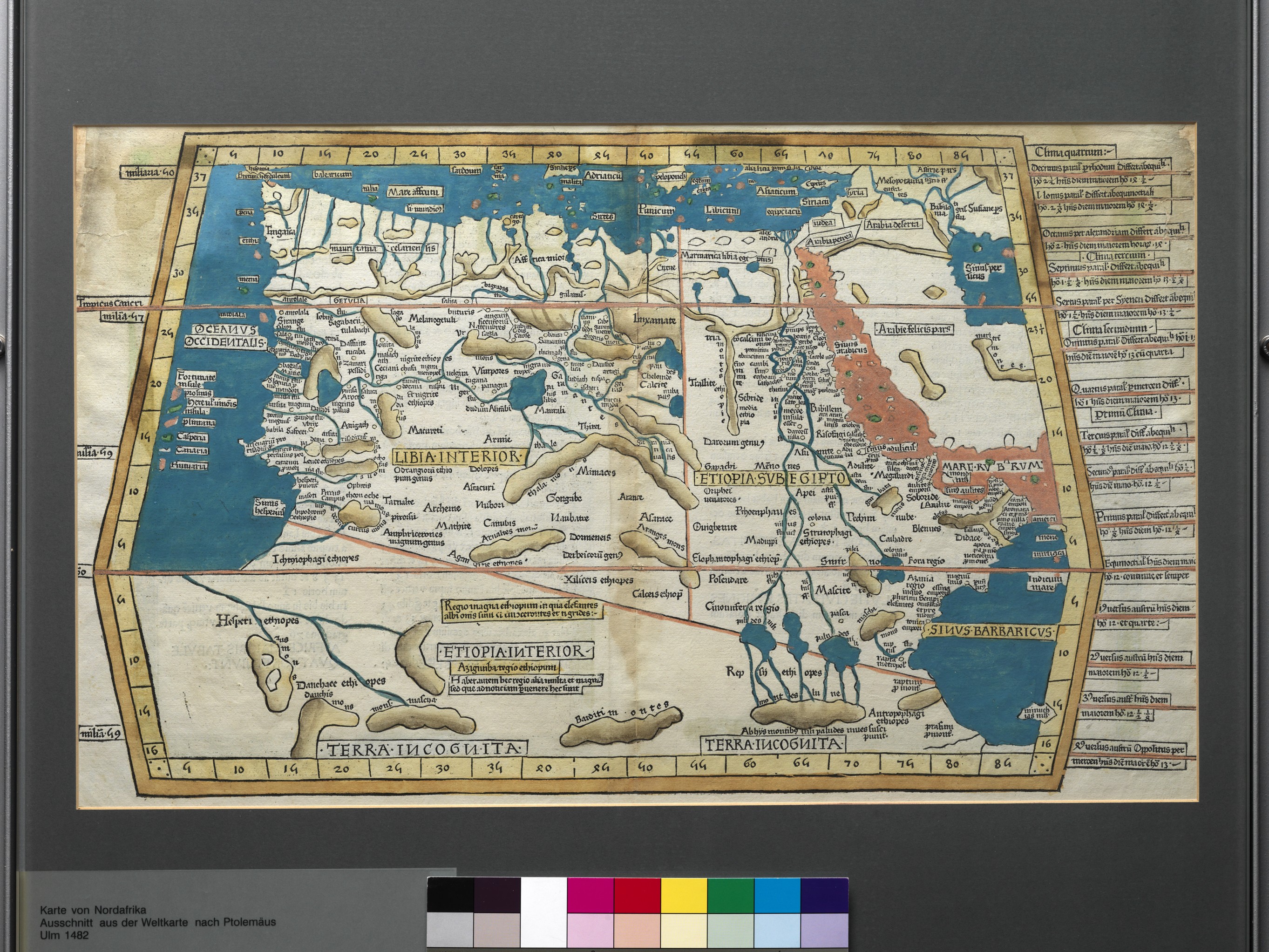 Karte von Nordafrika, Ausschnitt aus der Weltkarte nach Claudius Ptolemäus, 1482 (Städtisches Museum Schloss Rheydt CC BY)