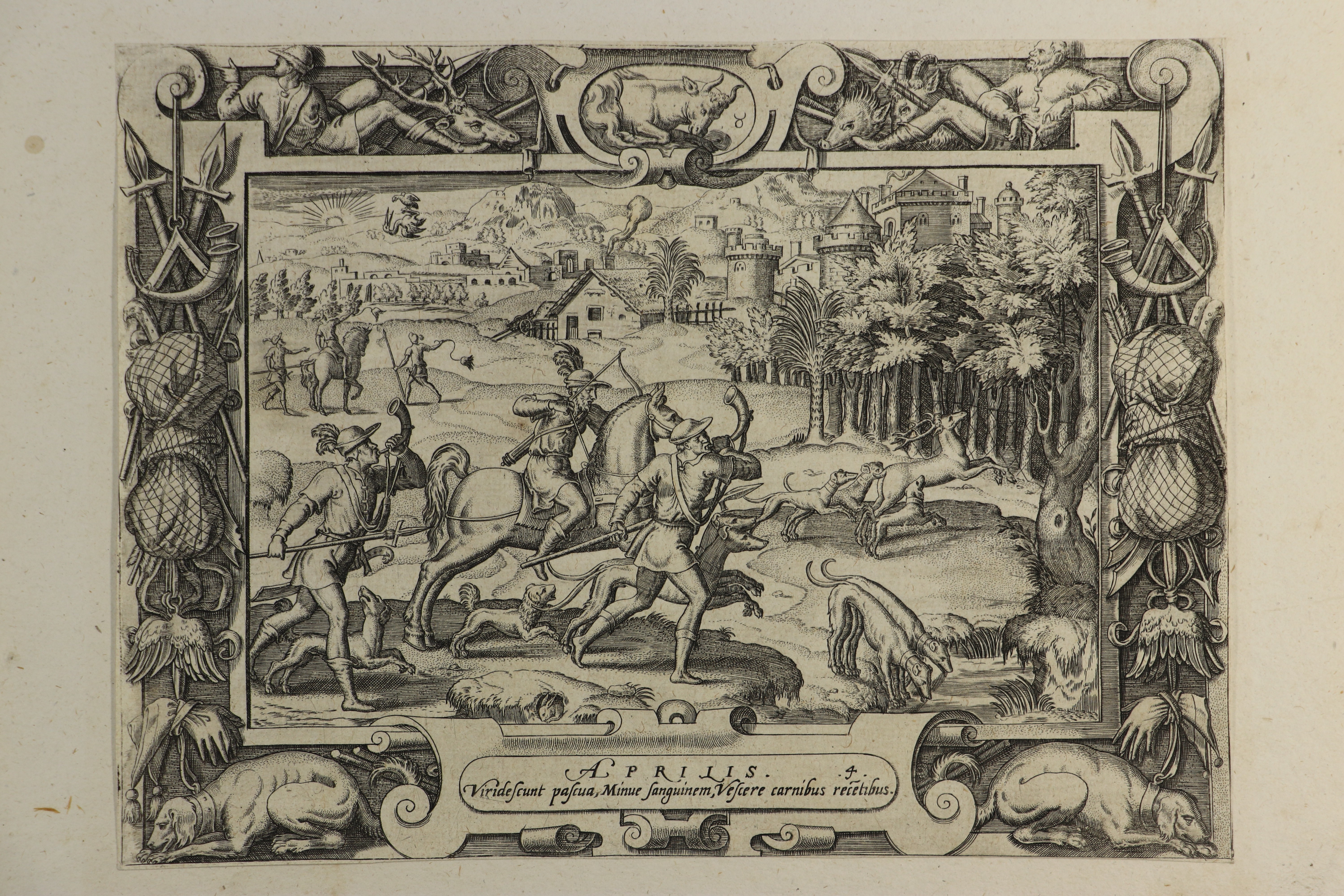 Kalendermonat April mit Jagdzenerie, um 1600 (Städtisches Museum Schloss Rheydt CC BY)