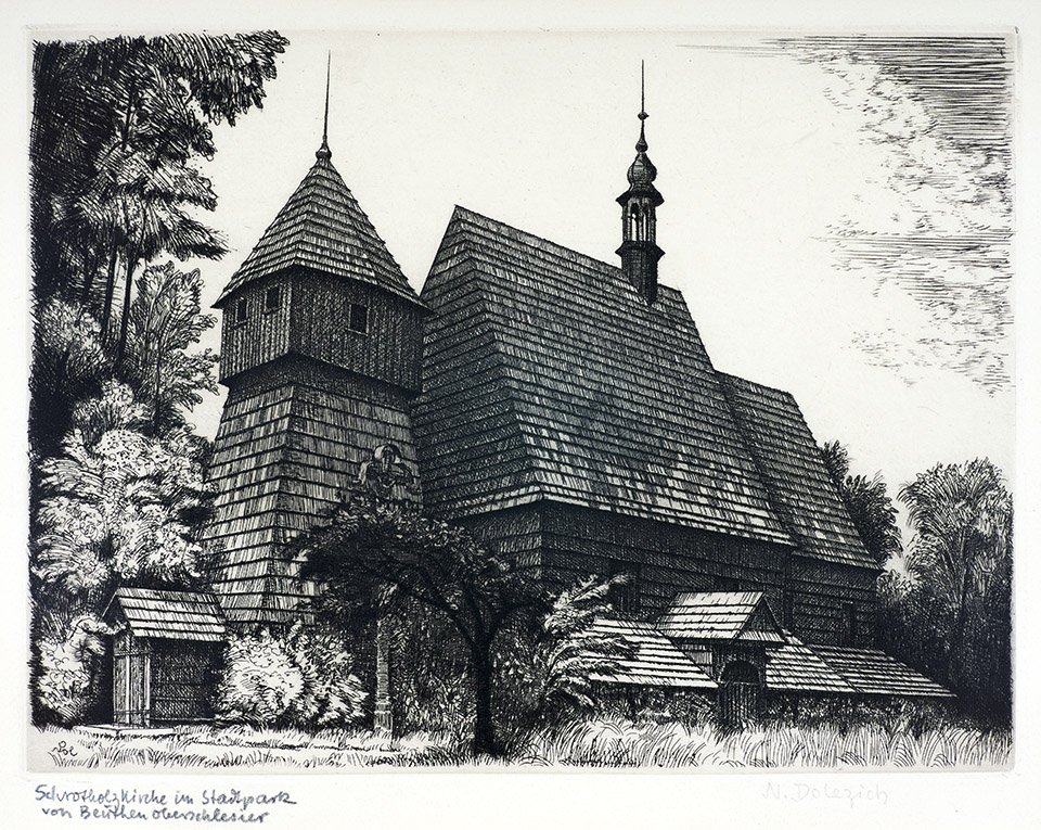 Schrotholzkirche im Stadtpark von Beuthen - Oberschlesier (Stiftung Gerhart-Hauptmann-Haus CC BY-NC-SA)